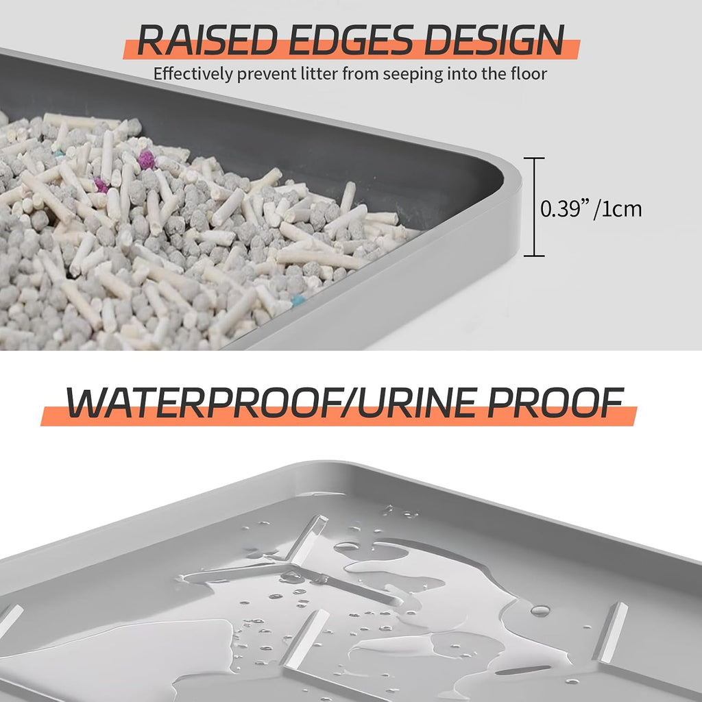 Silicone Cat Litter Mat, 24"x16", Raised Edge Waterproof, Grey