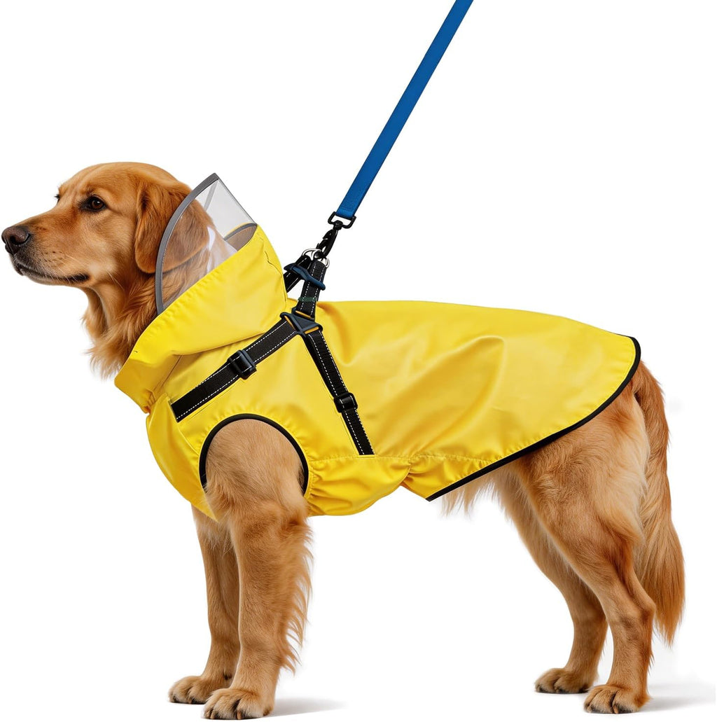 Dog Raincoat: Dog Rain Jacket with Reflective Harness & Removable Hood | Waterproof Dogs Rain Coat Poncho for Large Medi