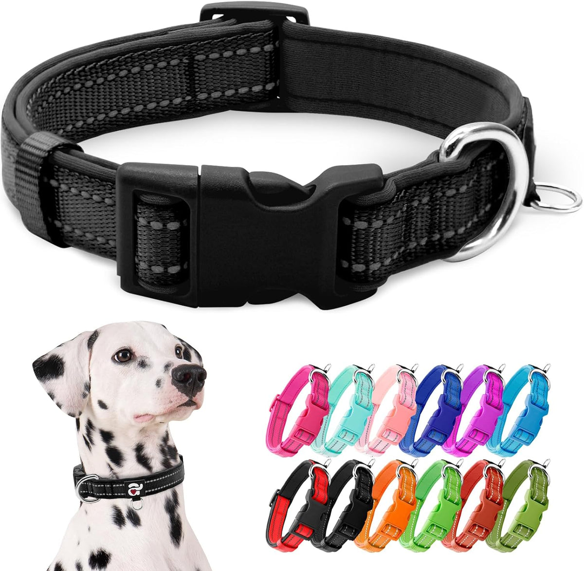 Reflective Dog Collar, Neoprene Padded Small Dog Collar, Hot Pink, S