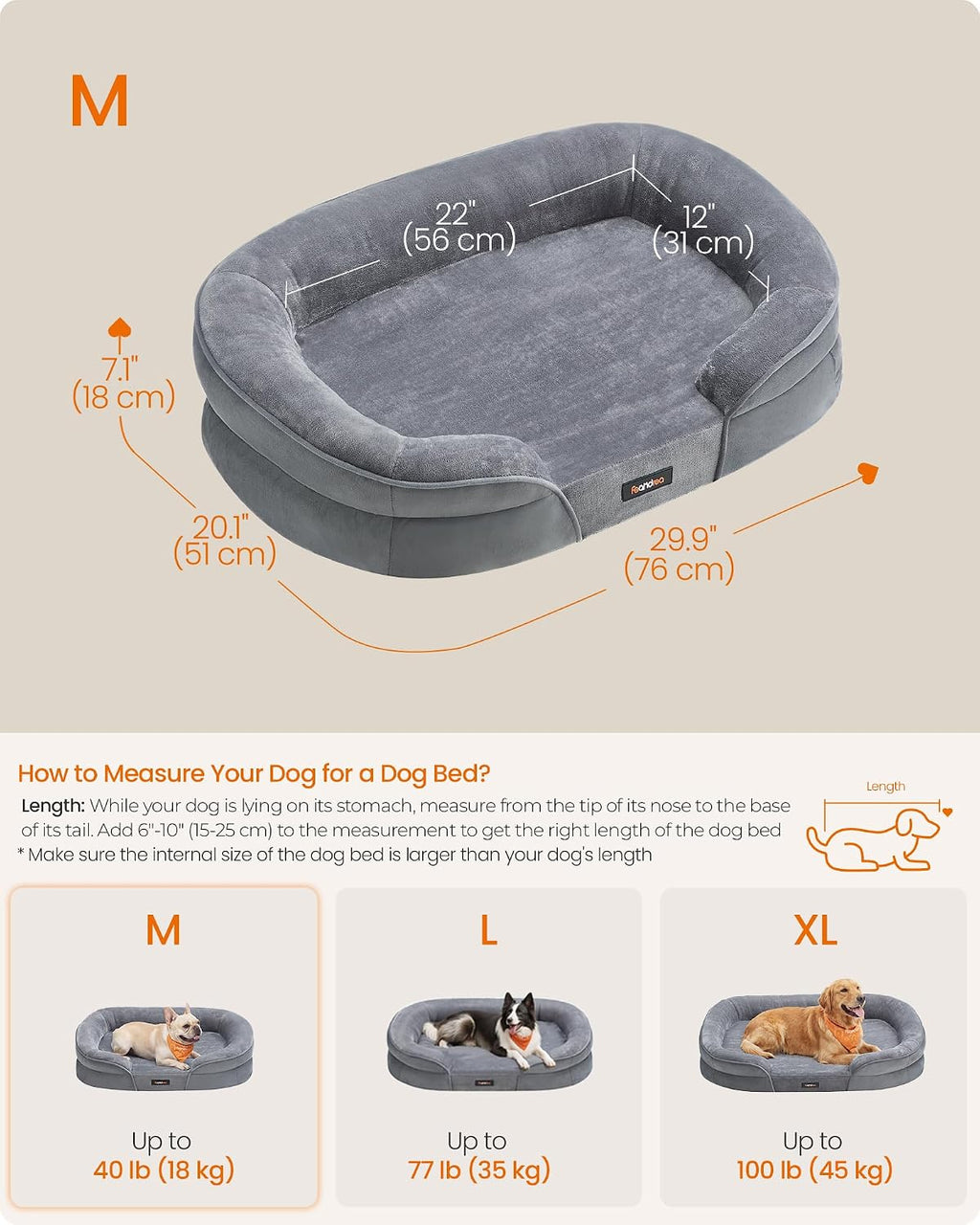 FEANDREA Orthopedic Dog Bed, 35" Dog Couch with Removable Washable Cover
