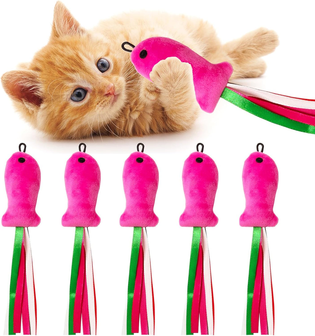 Catnip Toys, 5PCS Soft Plush Pink Fish Cat Toy Chew Kitten Toys
