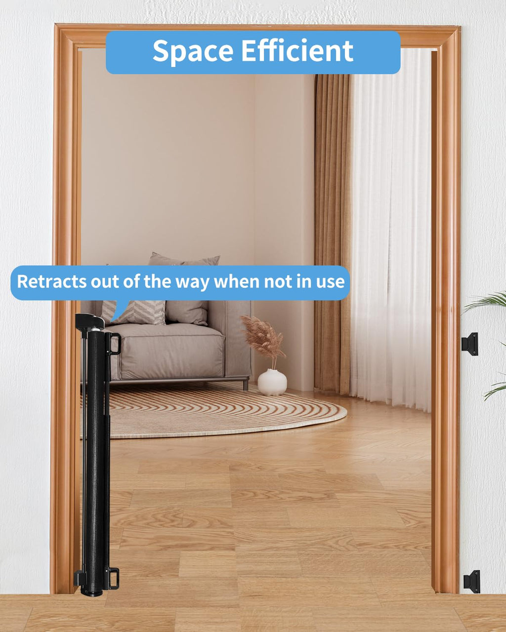 Veraste Retractable Baby Gate for Doorways and Stairs, Mesh Safety Gate for Pet, Indoor & Outdoor Use, One-Hand Operation, Easy Installation, 33.6" Tall, Expands to 55" Wide（Black）