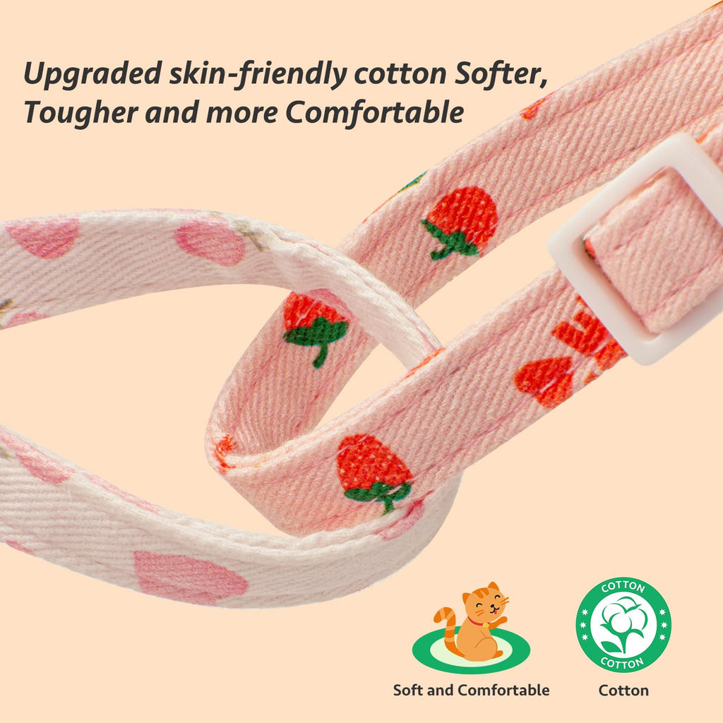 2 Pack Cotton Cat Collar Pink Strawberrie White Heart Cute Kitten Collar