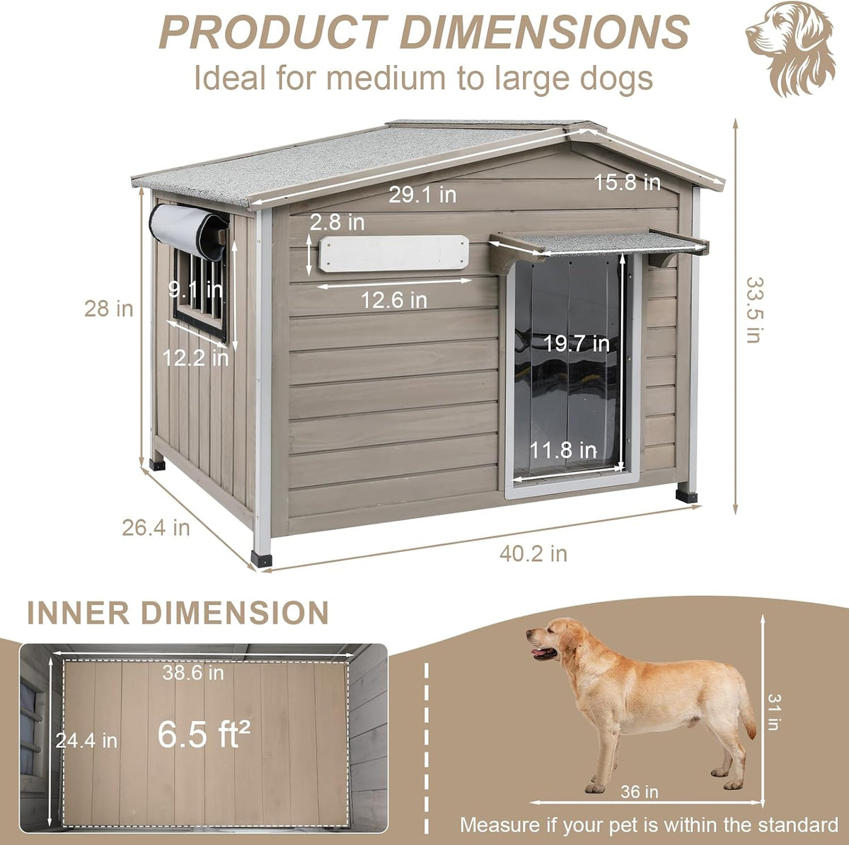 Dog House Outdoor with Reinforced Iron Frame Wooden Kennel
