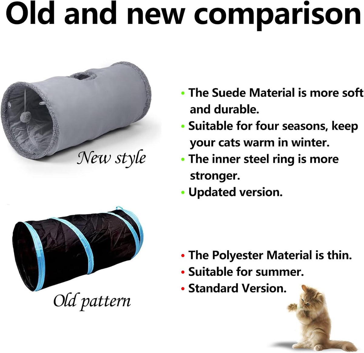 Cat Tunnel, Durable Suede Collapsible Cat Play Tube Toys with Play Ball, Indoor Cat Tunnel for Cat, Puppy, Kitty, Kitten