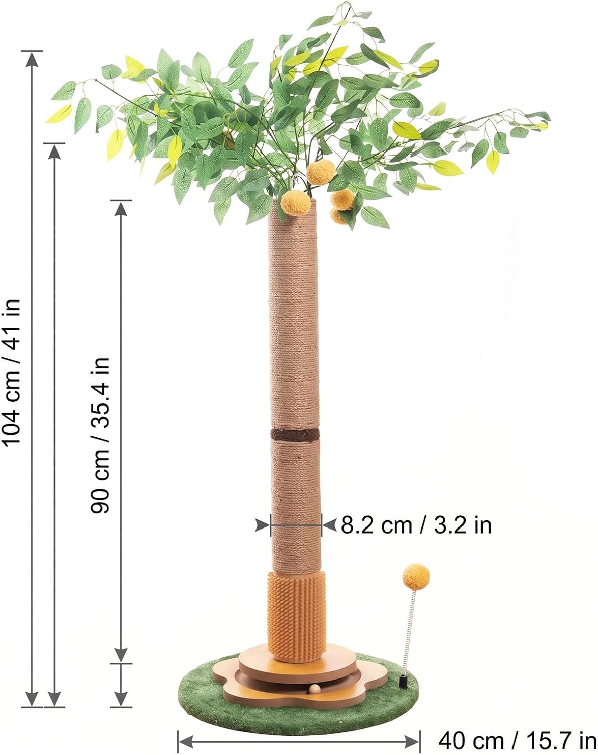41" Tall Cat Scratching Post for Large Cats, Sisal Scratcher Toys