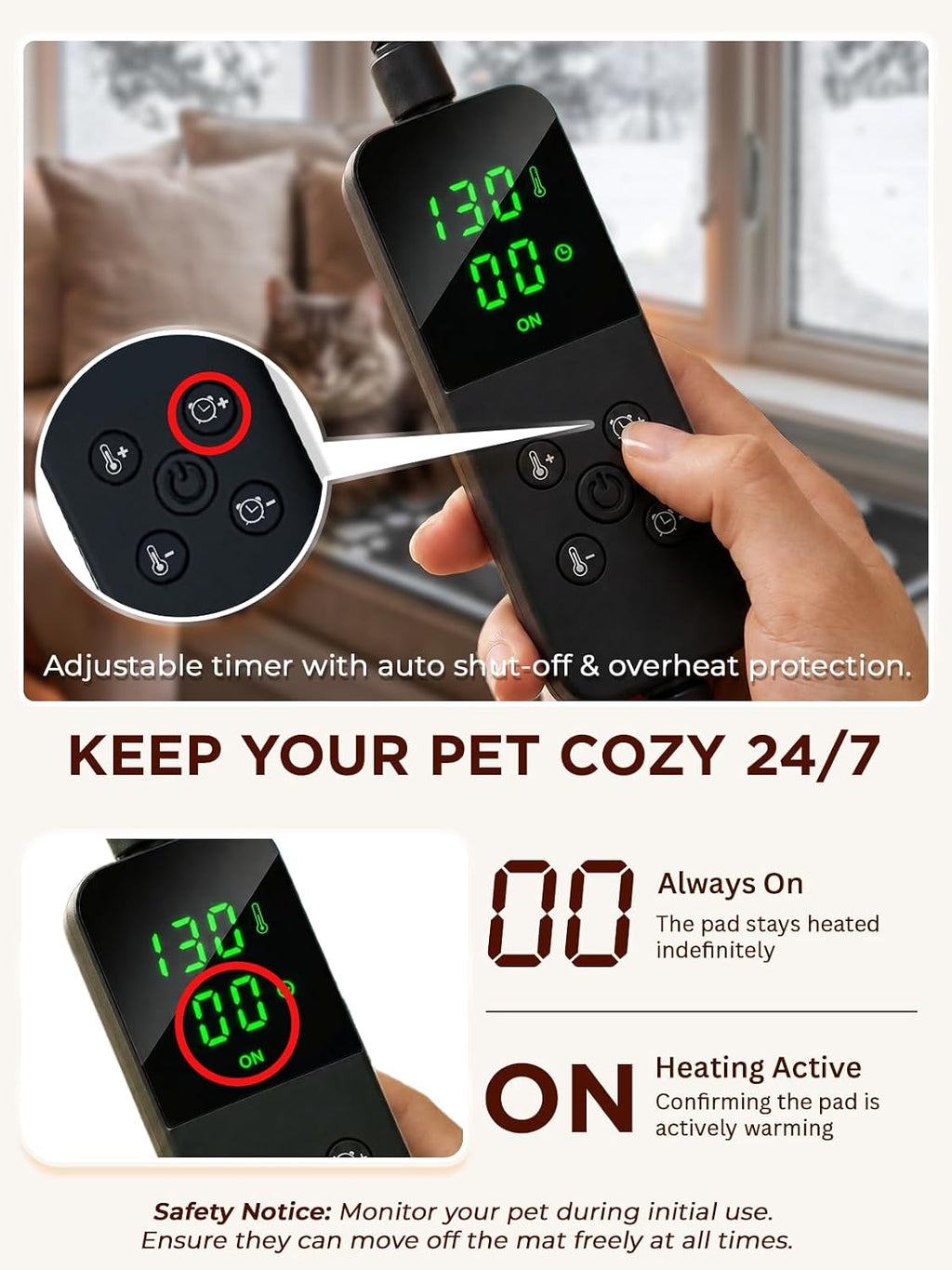 Pet Heating Pad for Cats & Dogs, Round-12 in, Tough Warming Mat