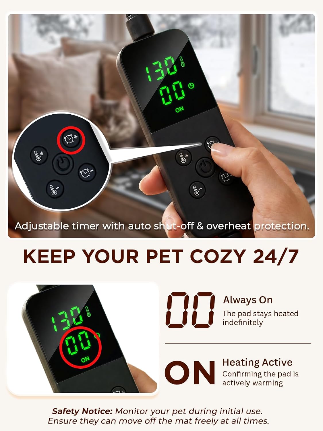 Pet Heating Pad for Cats & Dogs, Round-12 in, Tough Warming Mat