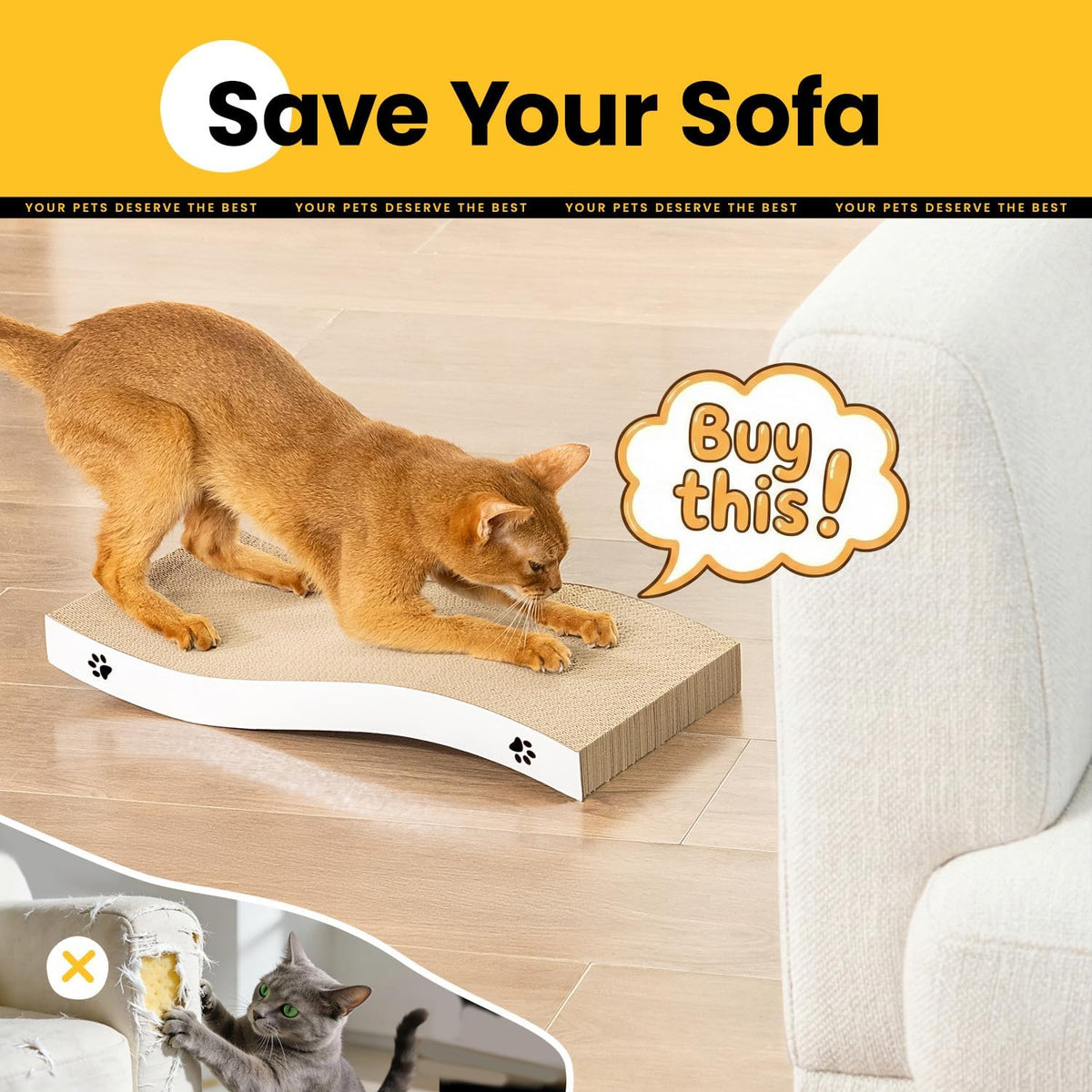 Cat Scratcher, Durable Scratch Pad, Corrugated Cardboard Scratching Board for Indoor Cats, Heavy Duty, Double-Sided Usab