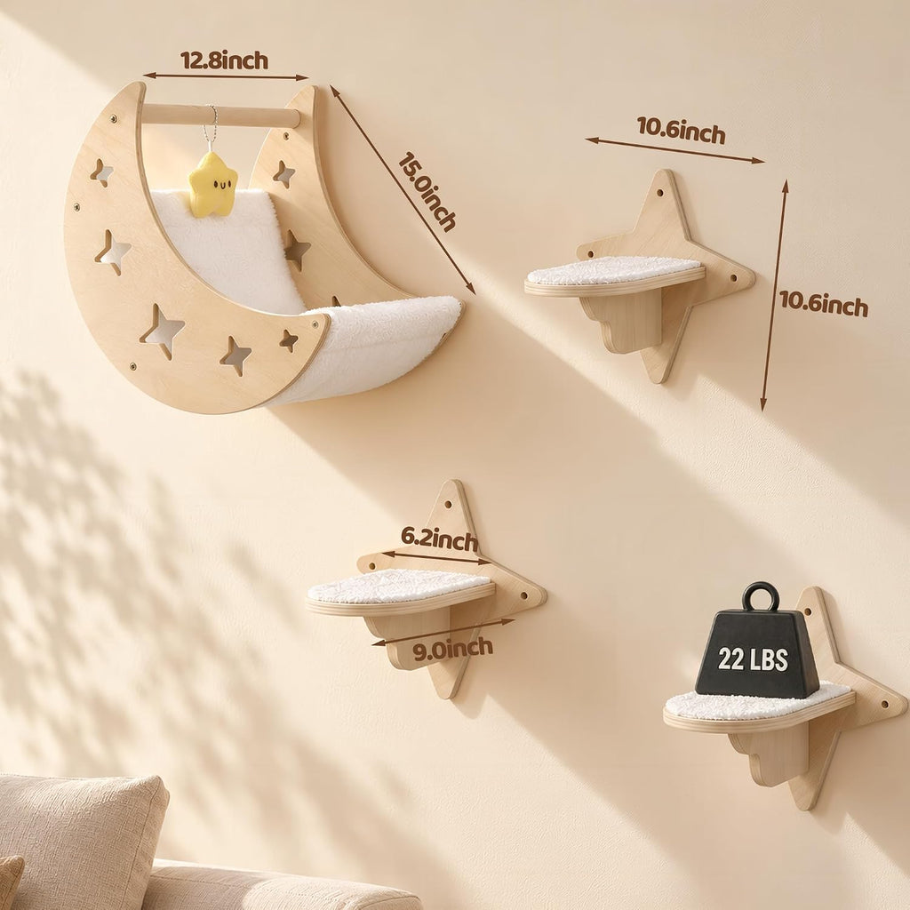 Cat Wall Shelves, Moon & Star Modern Wall-Mounted Cat Furniture