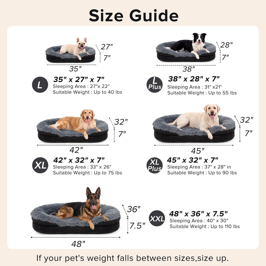 Fluffy Orthopedic Dog Beds Large Sized Dog, XL Egg-Crate Foam Bolster Sofa Bed with Washable Removable Waterproof Cover,