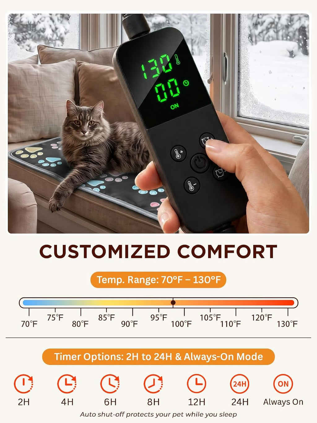 Pet Heating Pad for Cats & Dogs, Round-12 in, Tough Warming Mat