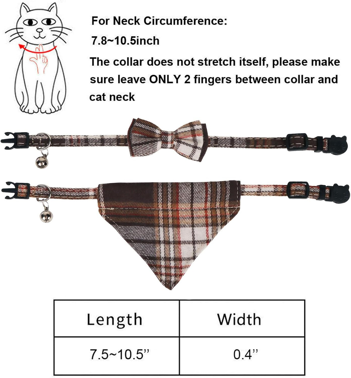 PTDECOR Fall Cat Collar with Bandana Bow, Thanksgiving Brown Plaid Collar