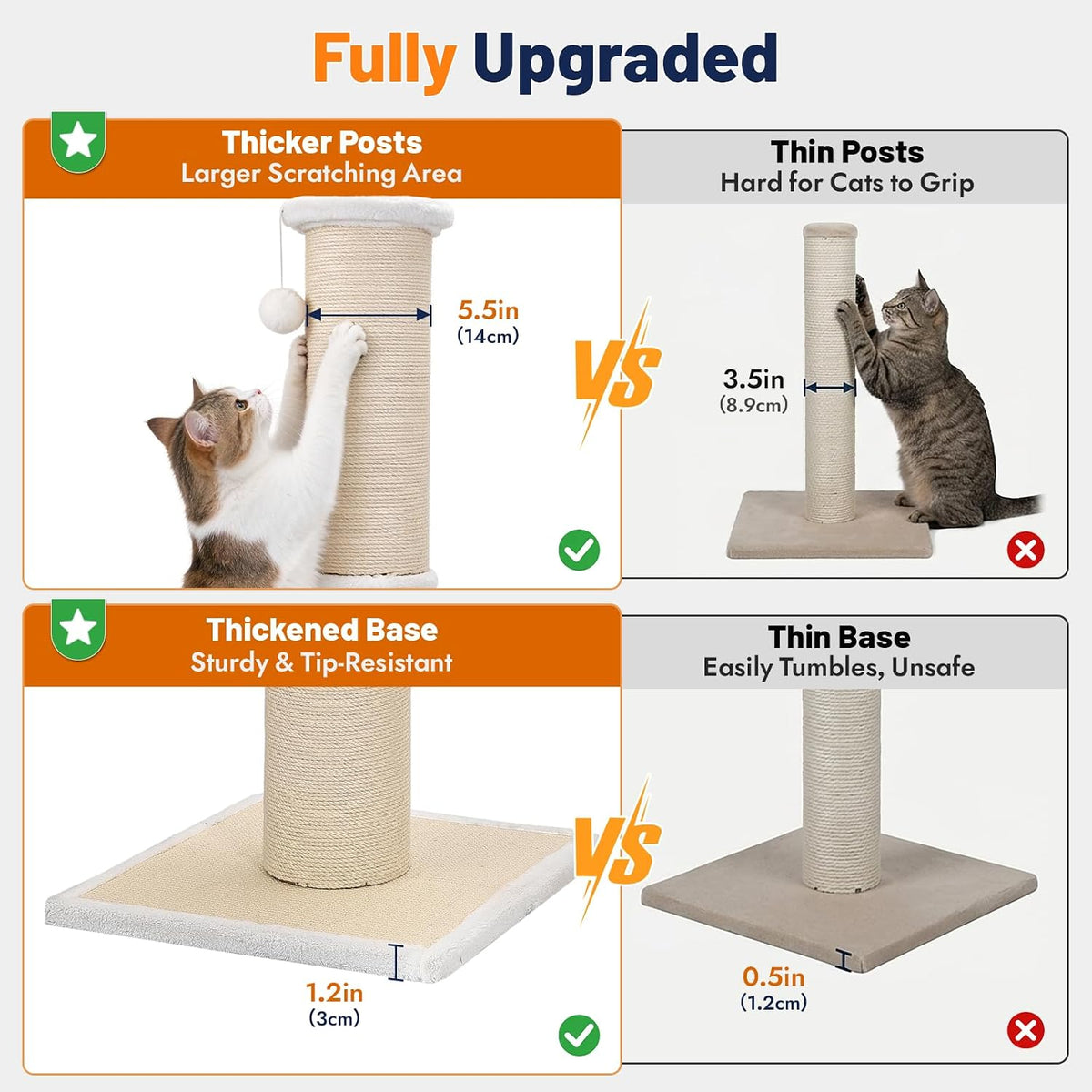 Tall Cat Scratching Post, 32in Thickened Sisal Post for Large Cats