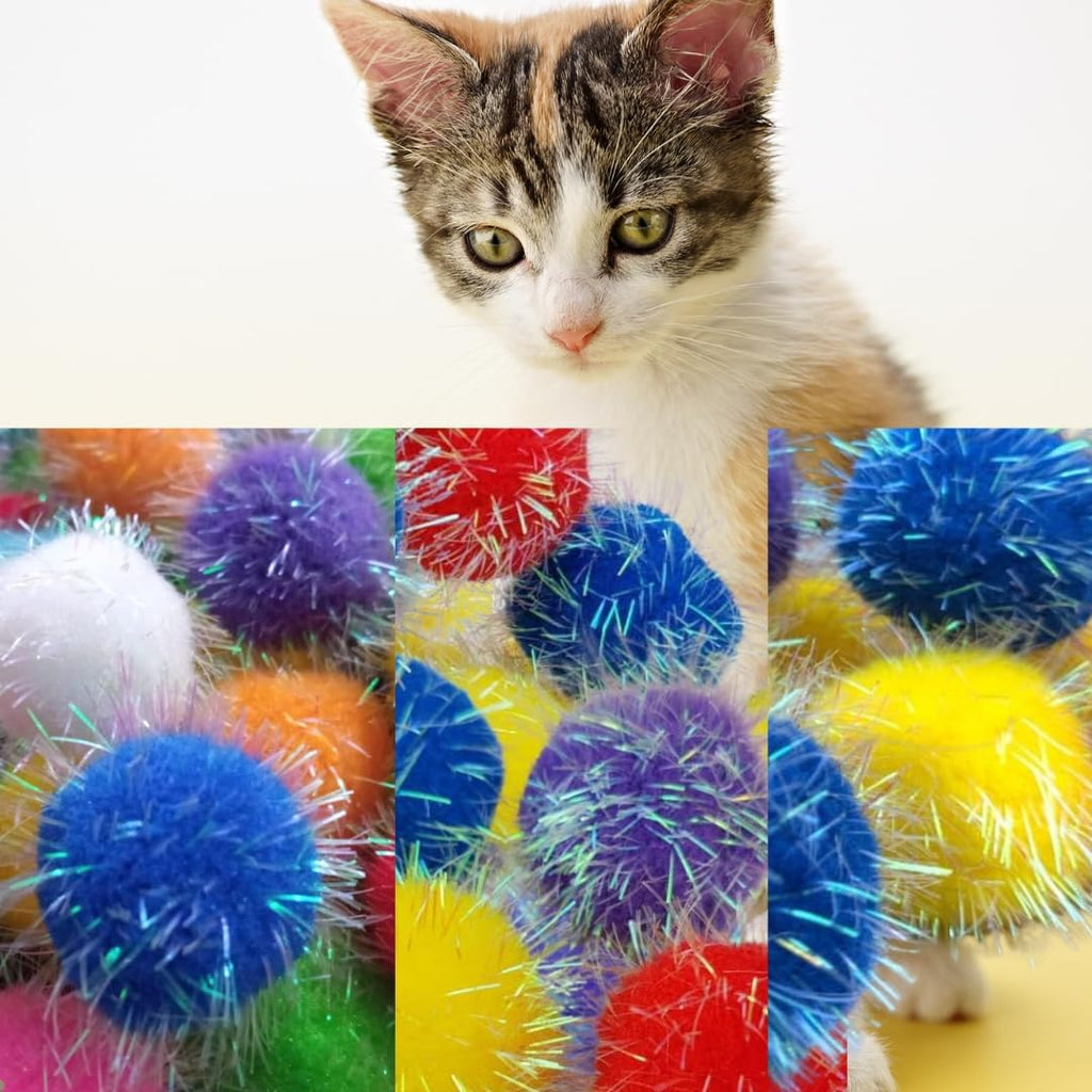 30 Pieces 1.2 inches Sparkle Pom Pom Balls for Cat - Interactive Glitter Balls, Multicolor, Best as Kitten Play Toys