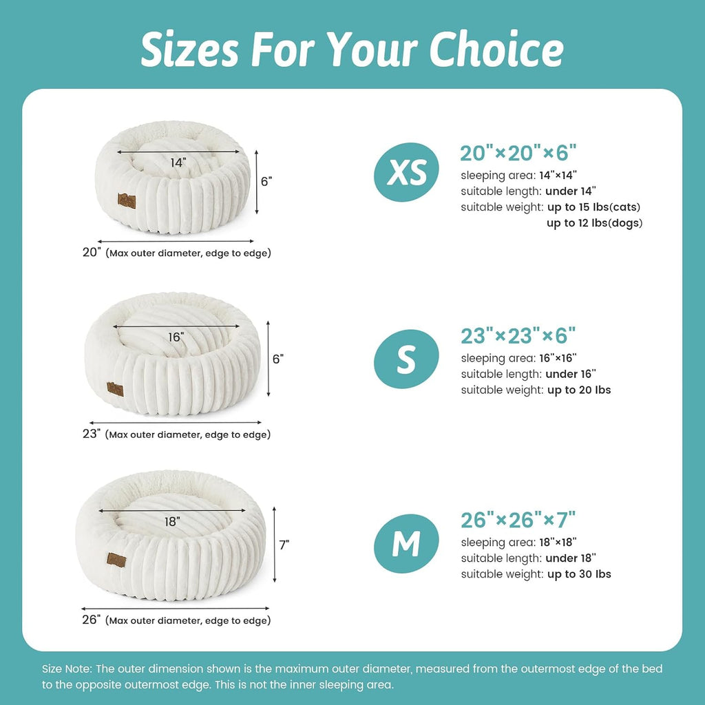 COZY KISS Cat Beds Washable Calming Donut Small Dog & Puppy Bed, 23in Cream