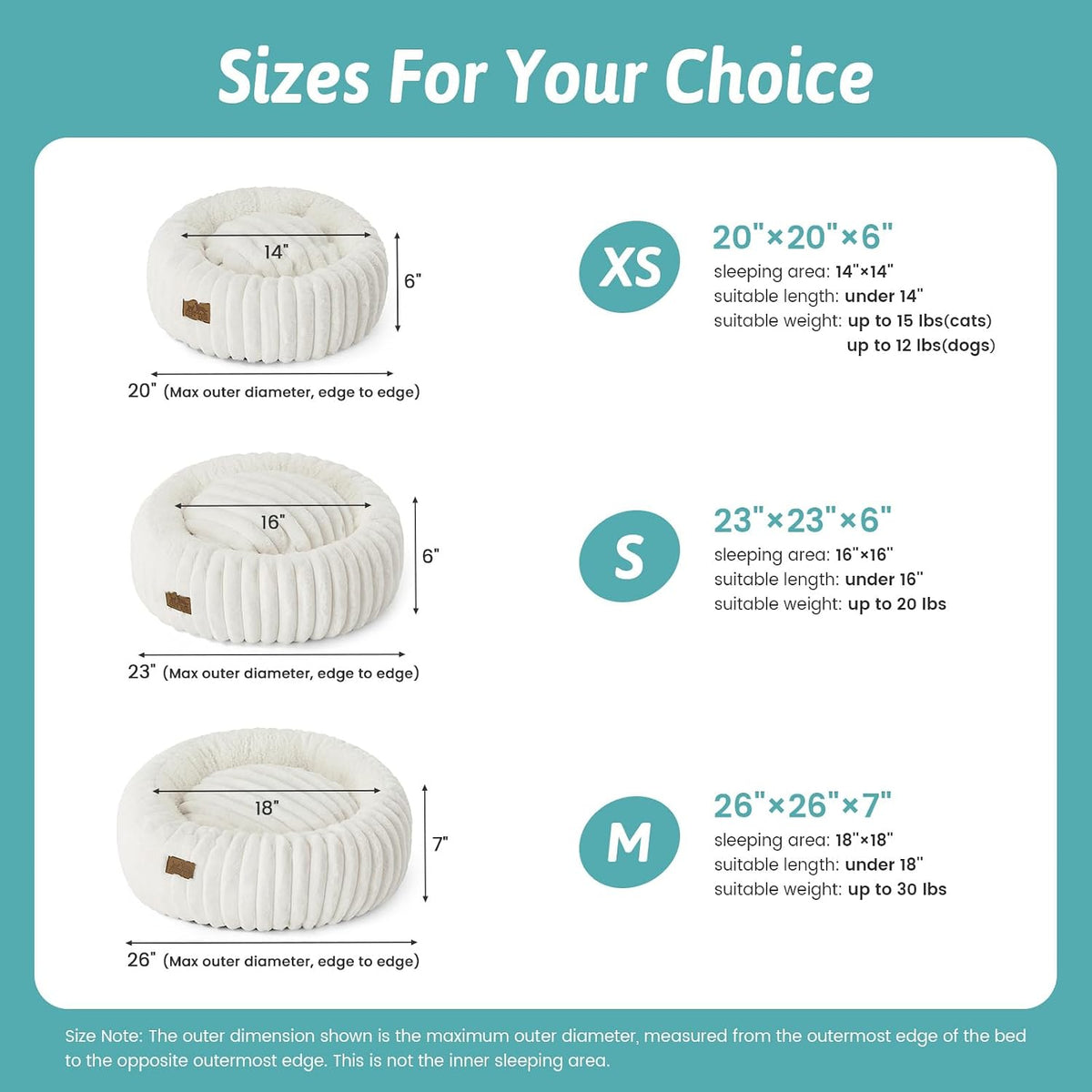 COZY KISS Cat Beds Washable Calming Donut Small Dog & Puppy Bed, 23in Cream