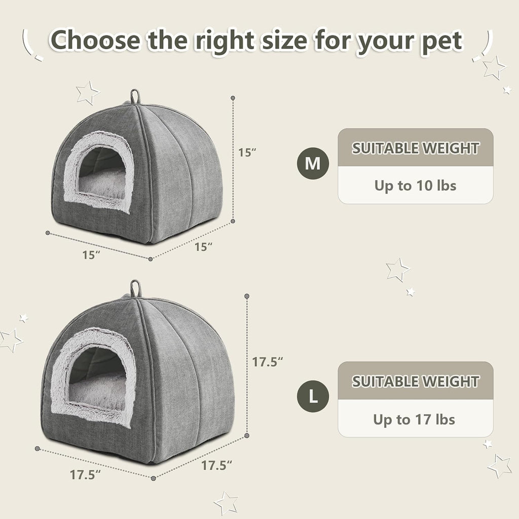Cat Bed Cave-Cat Beds for Indoor Cats,Kittens and Small Pets,Soft and Warm Cats House Tent Bed,Foldable and Washable wit