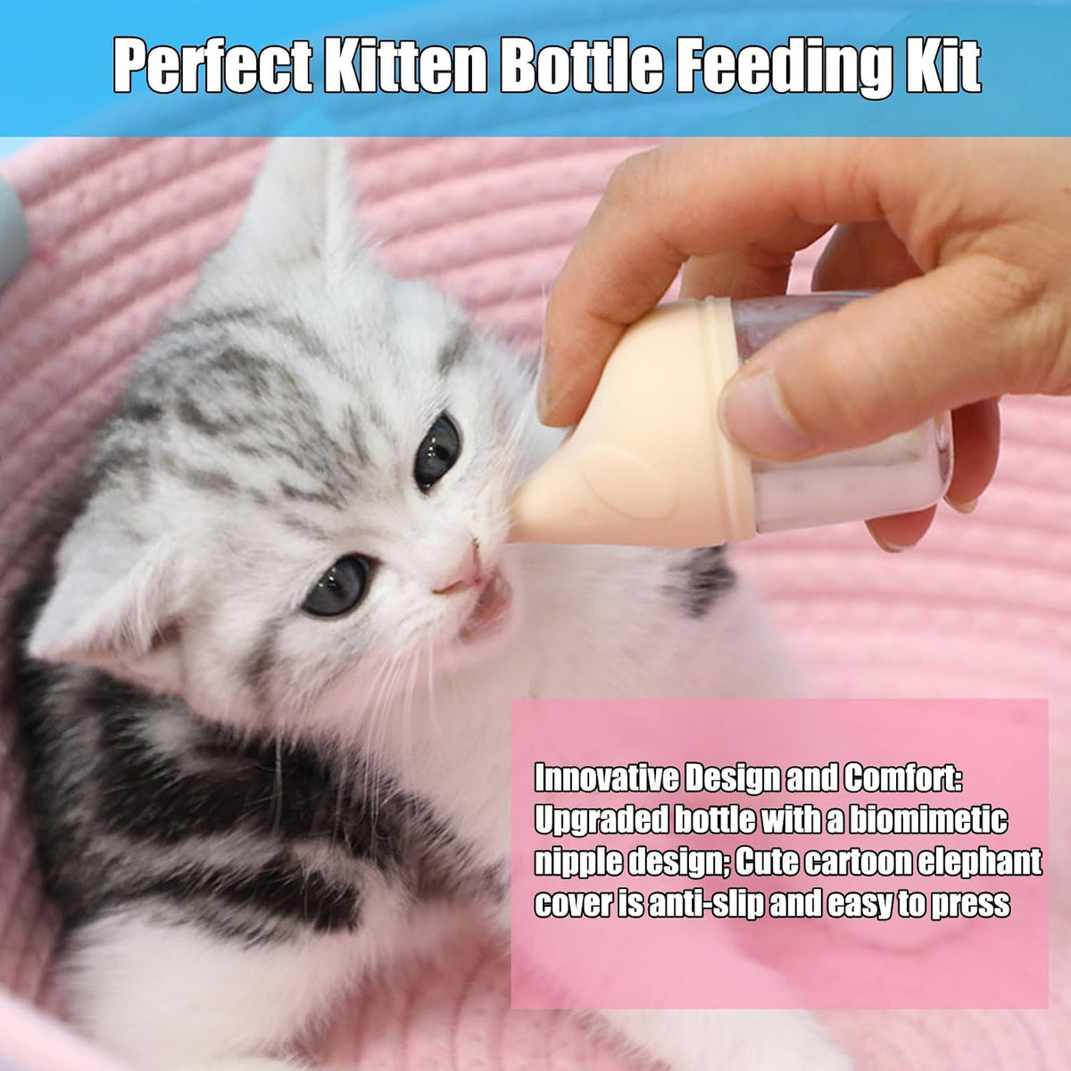 Kitten Bottle Feeding Kit for Nursing, Milk Bottles for Feeding Newborn Puppies,Anti-chocking Design with 3pcs Replaceab