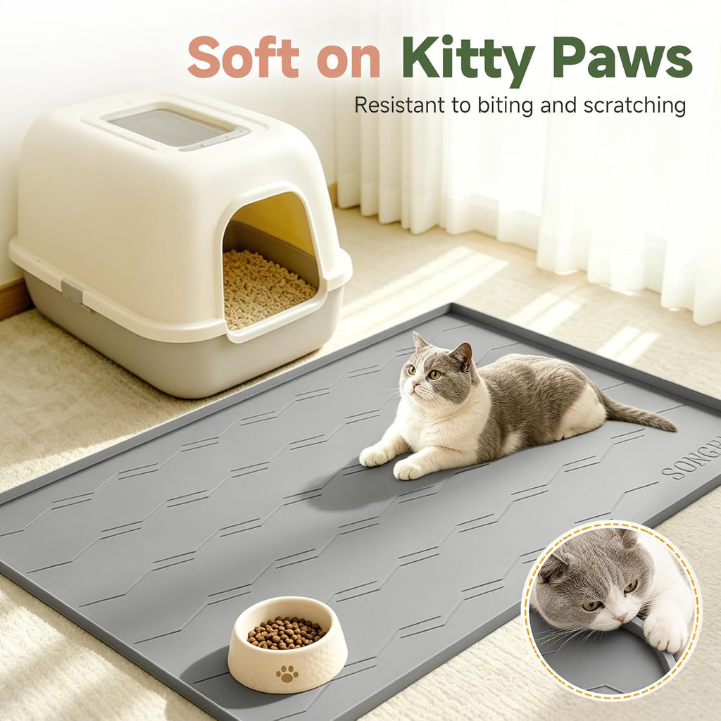 Songrey Silicone Cat Litter Mat 33.5" x 22", Litter Trapping Mat, Gray