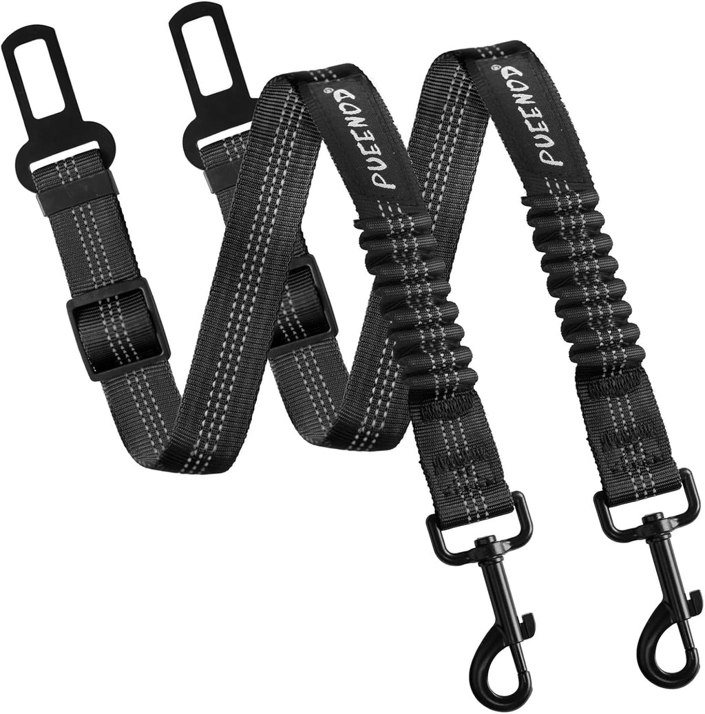 2 Pack Dog Seat Belt Adjustable Dog Car Seatbelts for Vehicle Nylon Pet Safety Seat Belt with Elastic Bungee Buffer Refl
