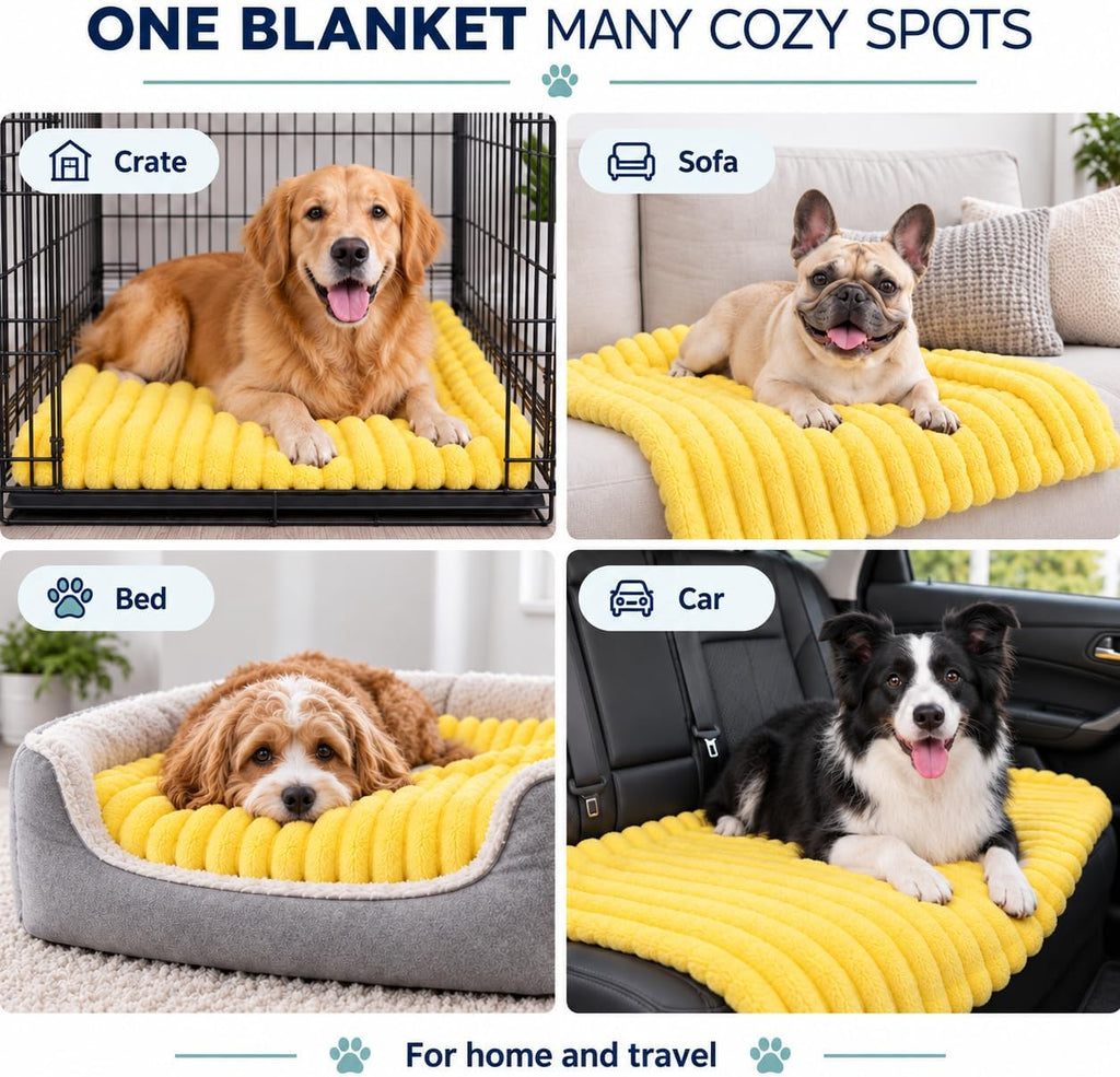 Emotional Support Blanket for Dogs, Yellow Dog Blanket for Dogs Calming Security Pet Blanket, Machine Washable for Sofa,