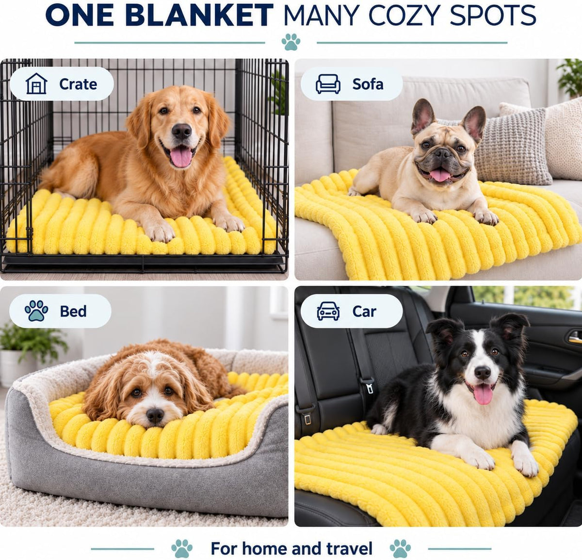 Emotional Support Blanket for Dogs, Yellow Dog Blanket for Dogs Calming Security Pet Blanket, Machine Washable for Sofa,