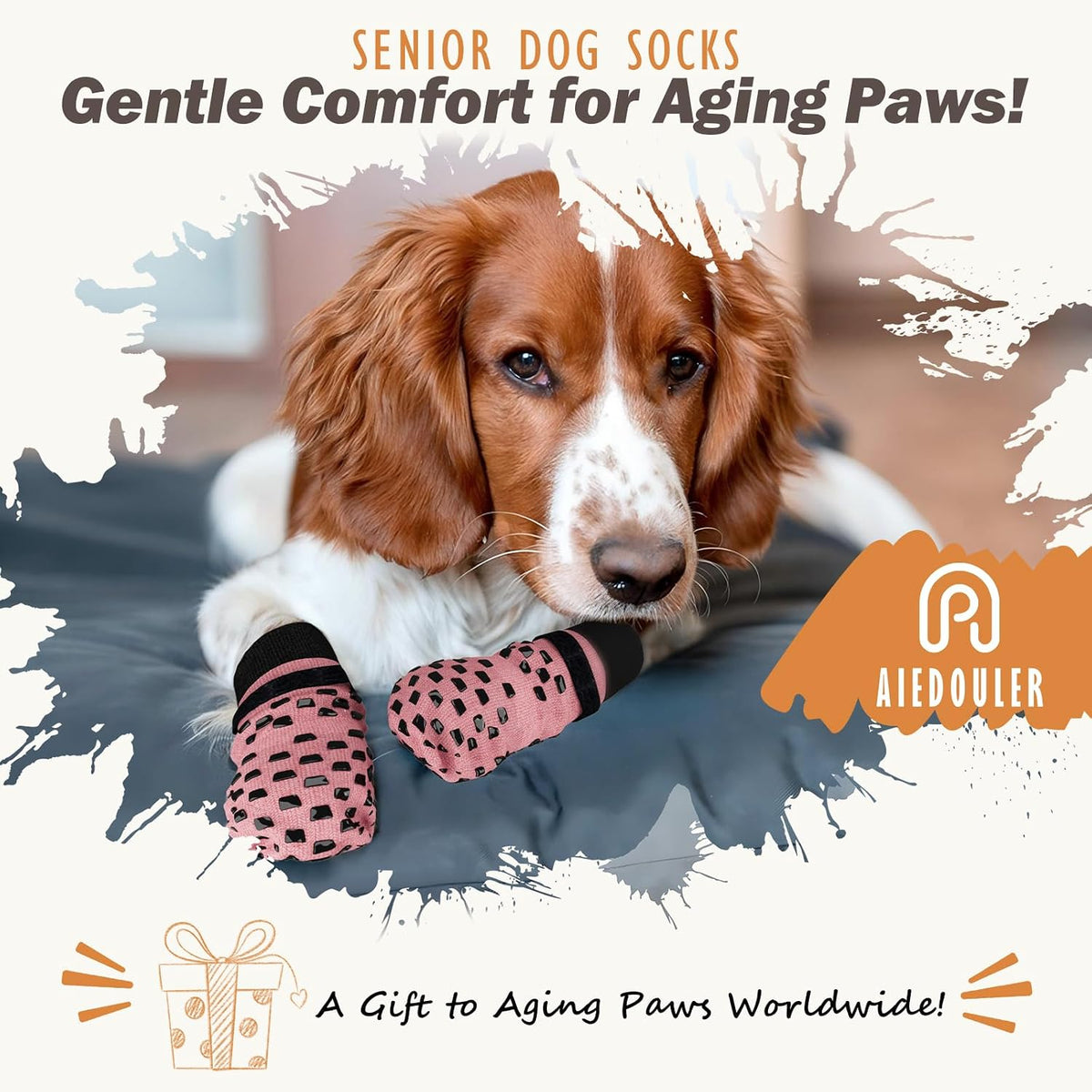 Anti Slip Dog Socks to Prevent Licking Paws, Dog Shoes for Hot/Cold Pavement, Dog Boots on Hardwood Floors, Traction Con