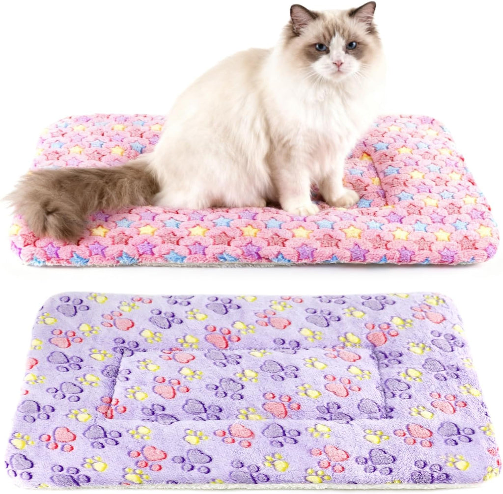 2 Pack Cat Blankets for Indoor Cats, Ultra Soft Reversible Mat, Fluffy Flannel Blanket for Small Dogs and Cats, Washable