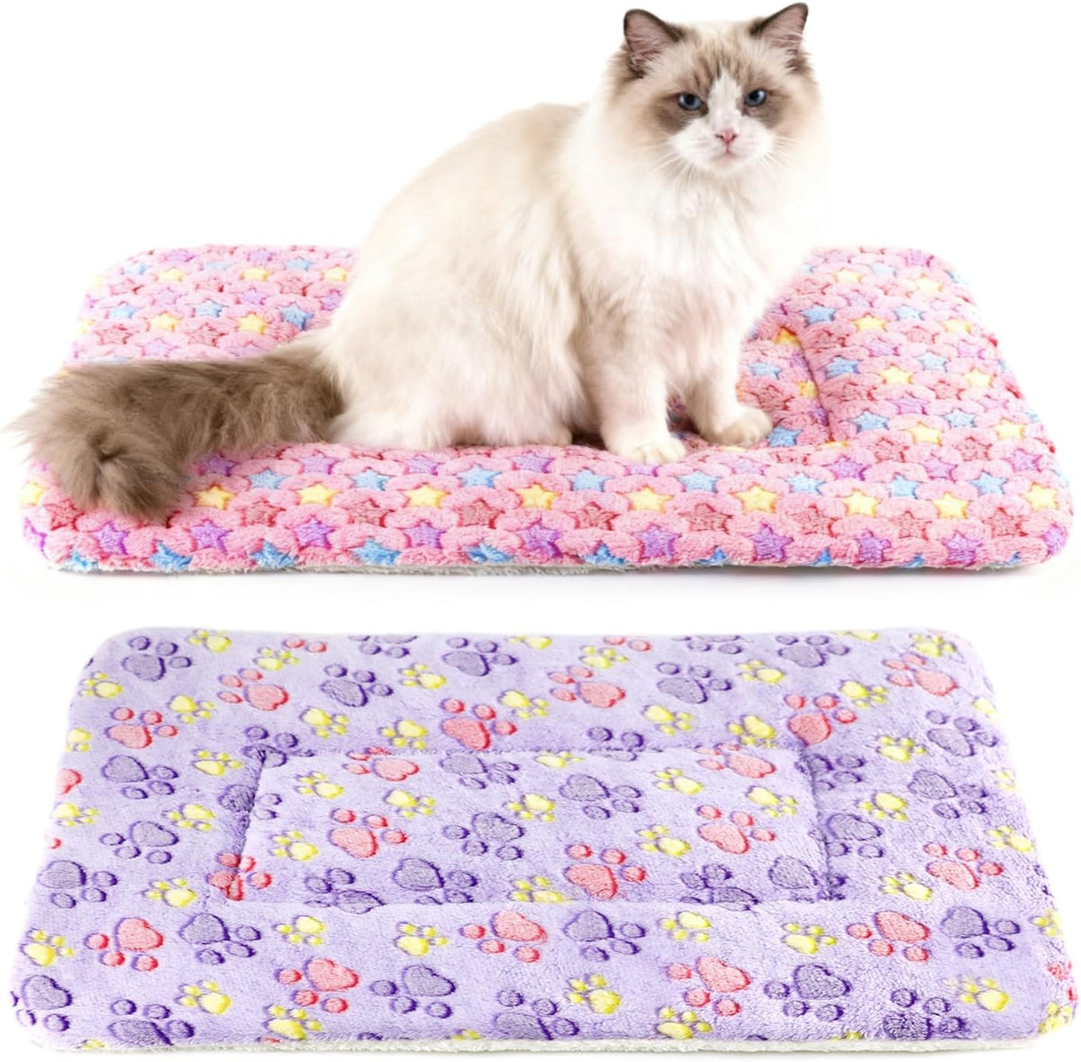 2 Pack Cat Blankets for Indoor Cats, Ultra Soft Reversible Mat, Fluffy Flannel Blanket for Small Dogs and Cats, Washable