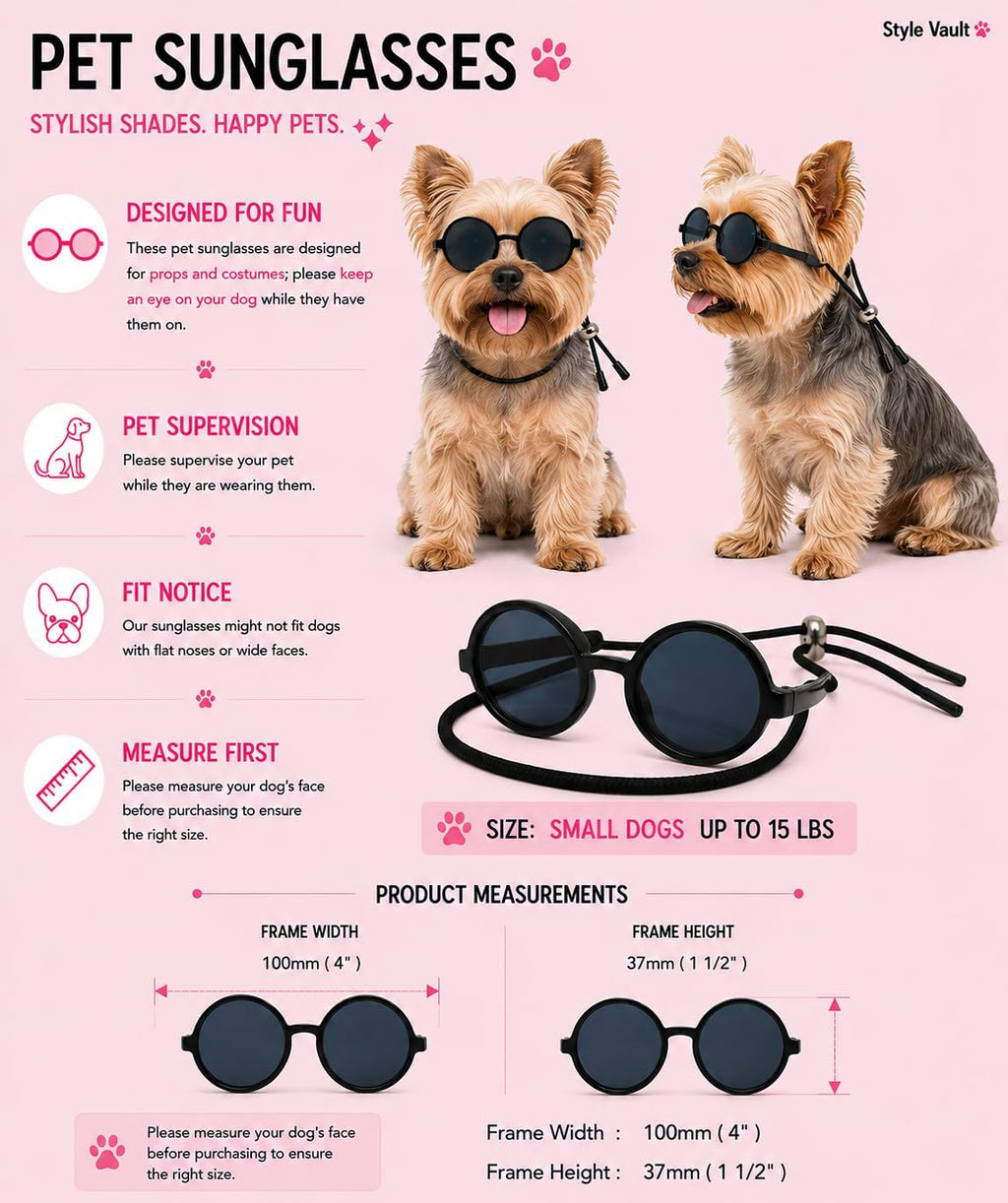 G016-2 Small Breed Dog up to 15lbs Pet Cat Round Tiny Sunglasses (Black)