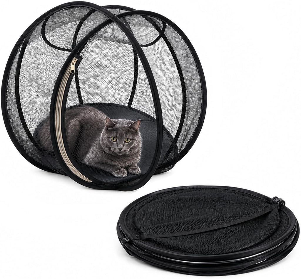 Portable Outdoor Cat Enclosure, 17.7" Rolling 360° Cat Playpen, Mesh Ball Cats Cage, Collapsible Breathable Pet Playpen 