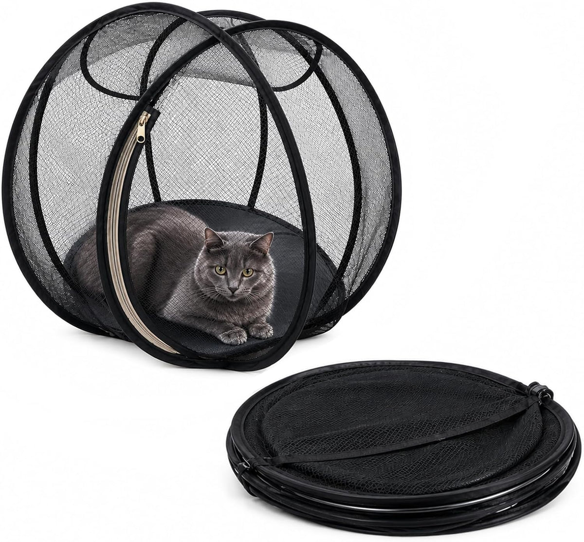 Portable Outdoor Cat Enclosure, 17.7" Rolling 360° Cat Playpen, Mesh Ball Cats Cage, Collapsible Breathable Pet Playpen 