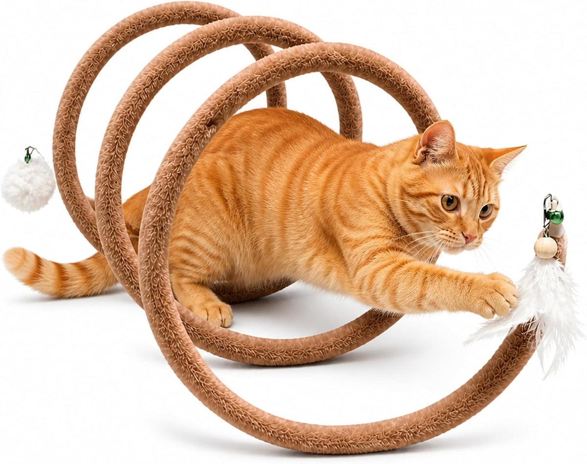 Cat Tunnel, Spiral Self-Play Soft Cat Toy for Indoor Cats, Green