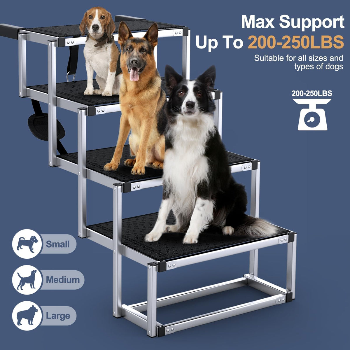 Extra Wide 20" Dog Stairs for Large Dogs, Dog Ramp for Car 4 Steps