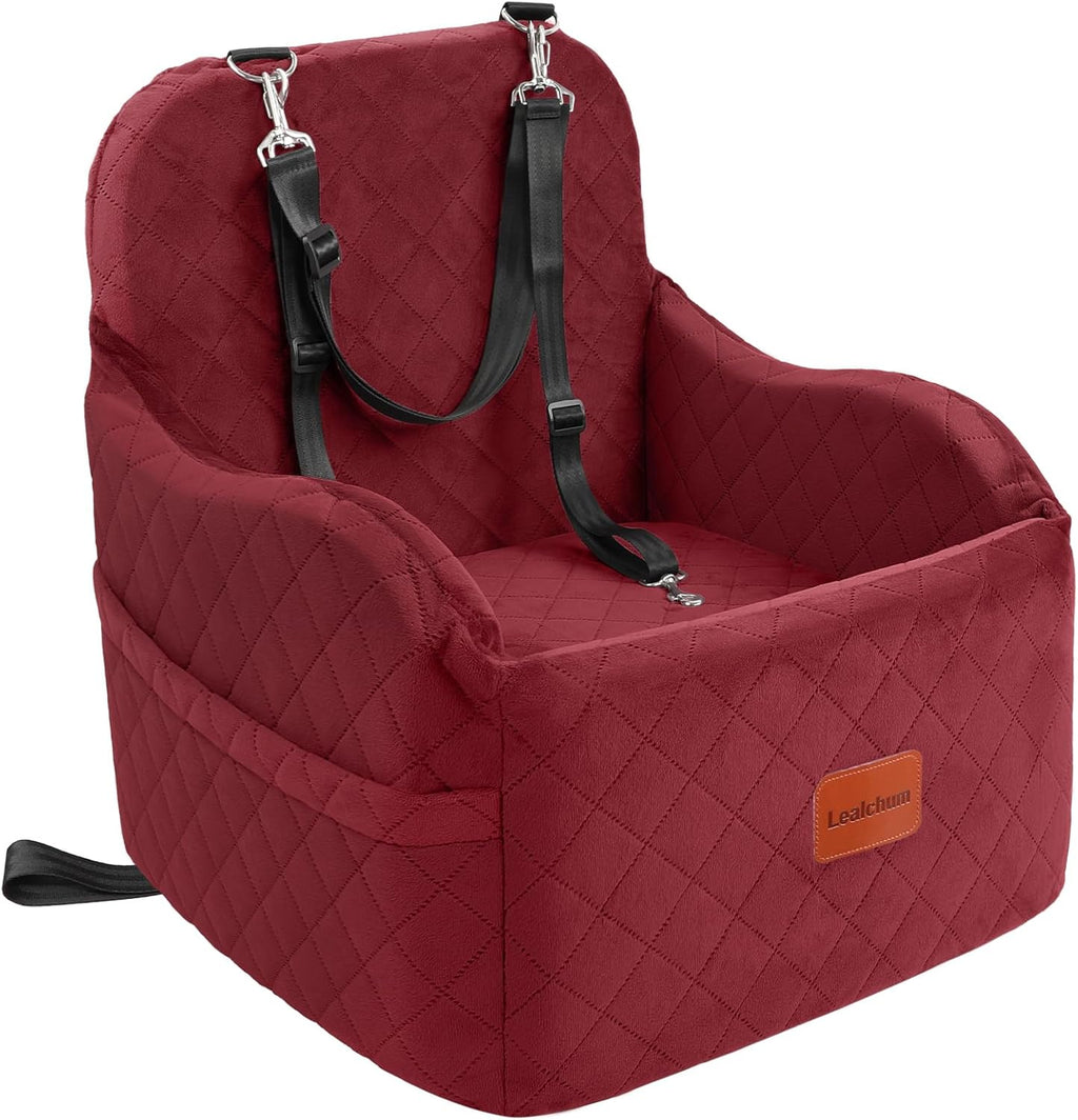 Lealchum Dog Booster Car Seat for Small/Medium Dogs,6in Memory Foam Elevated Cushion,Fully Detachable and Washable,2 Cli