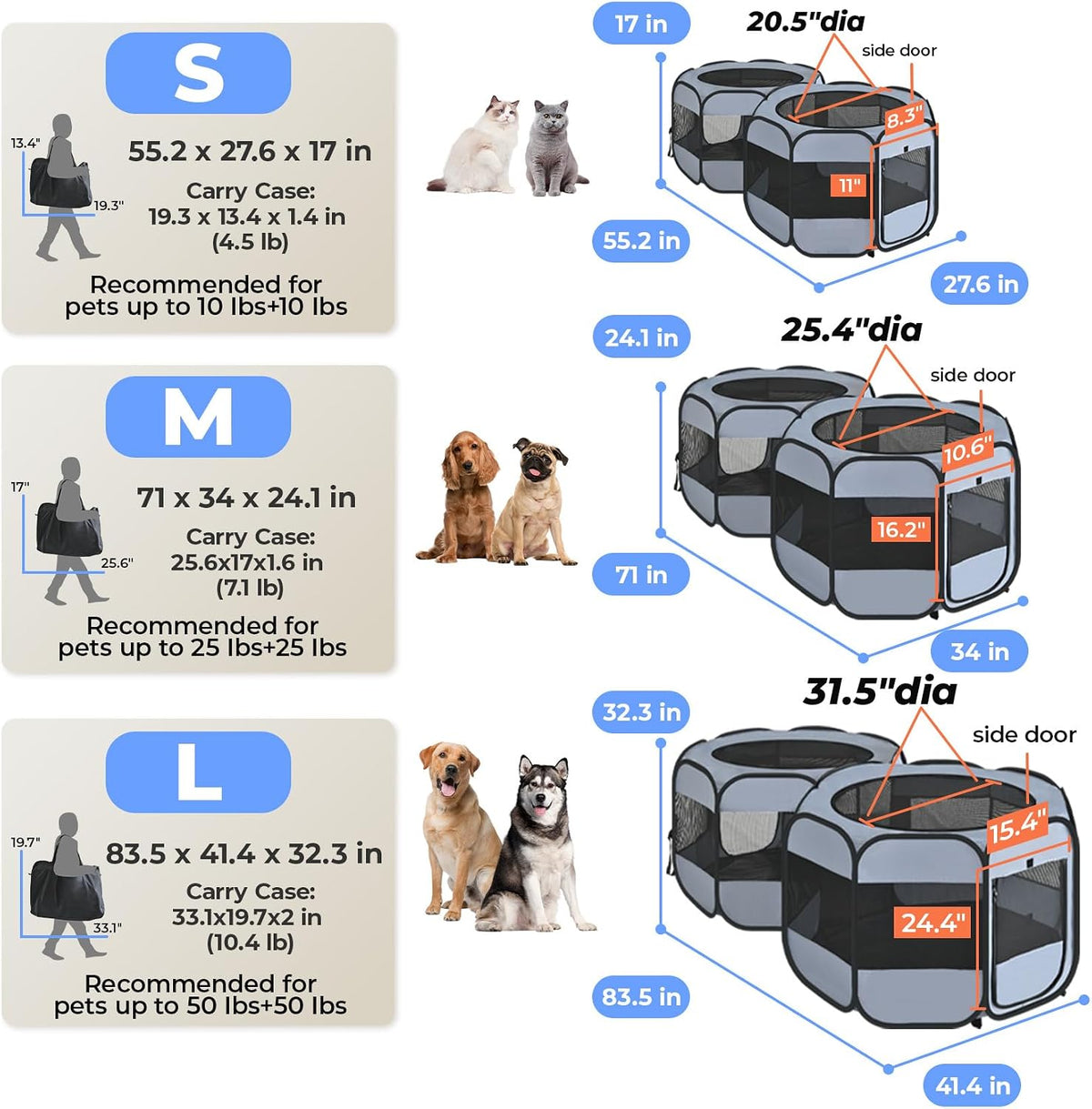 2-in-1 XLarge Cat Playpen, Detachable into 2 Separate Playpens with Additional 2 Doors, Portable Dog Playpen Cat Tent En