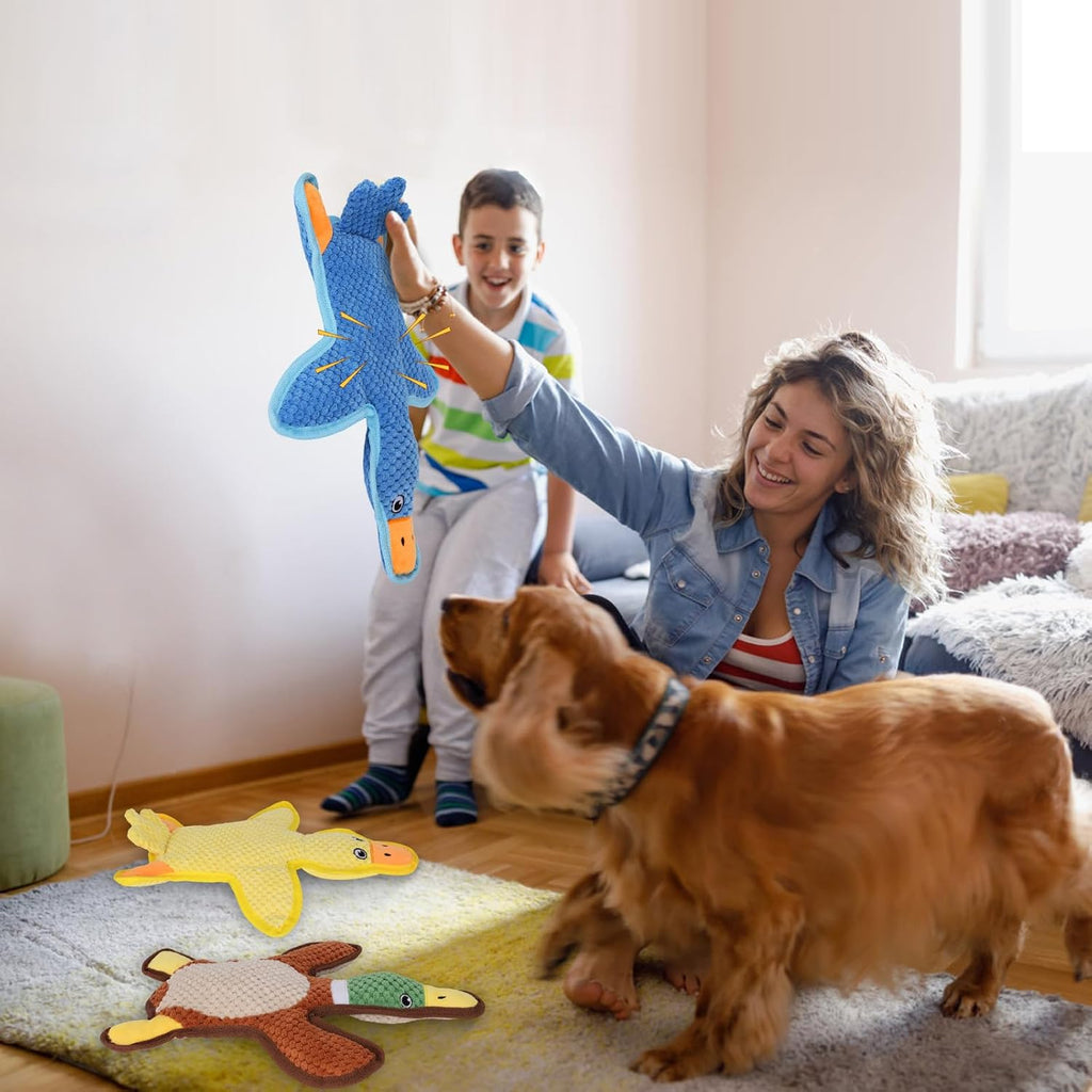 Dog Toys 3-Pack Cute Duck Shapes Puppy Toys No-Stuffing Squeaky and Crinkle Interactive Dog Chew Toy for Small to Large 