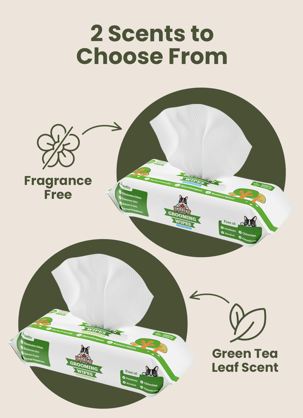 Pogi's Dog Grooming Wipes for Paws & Butt, Fragrance Free, 100 Wipes