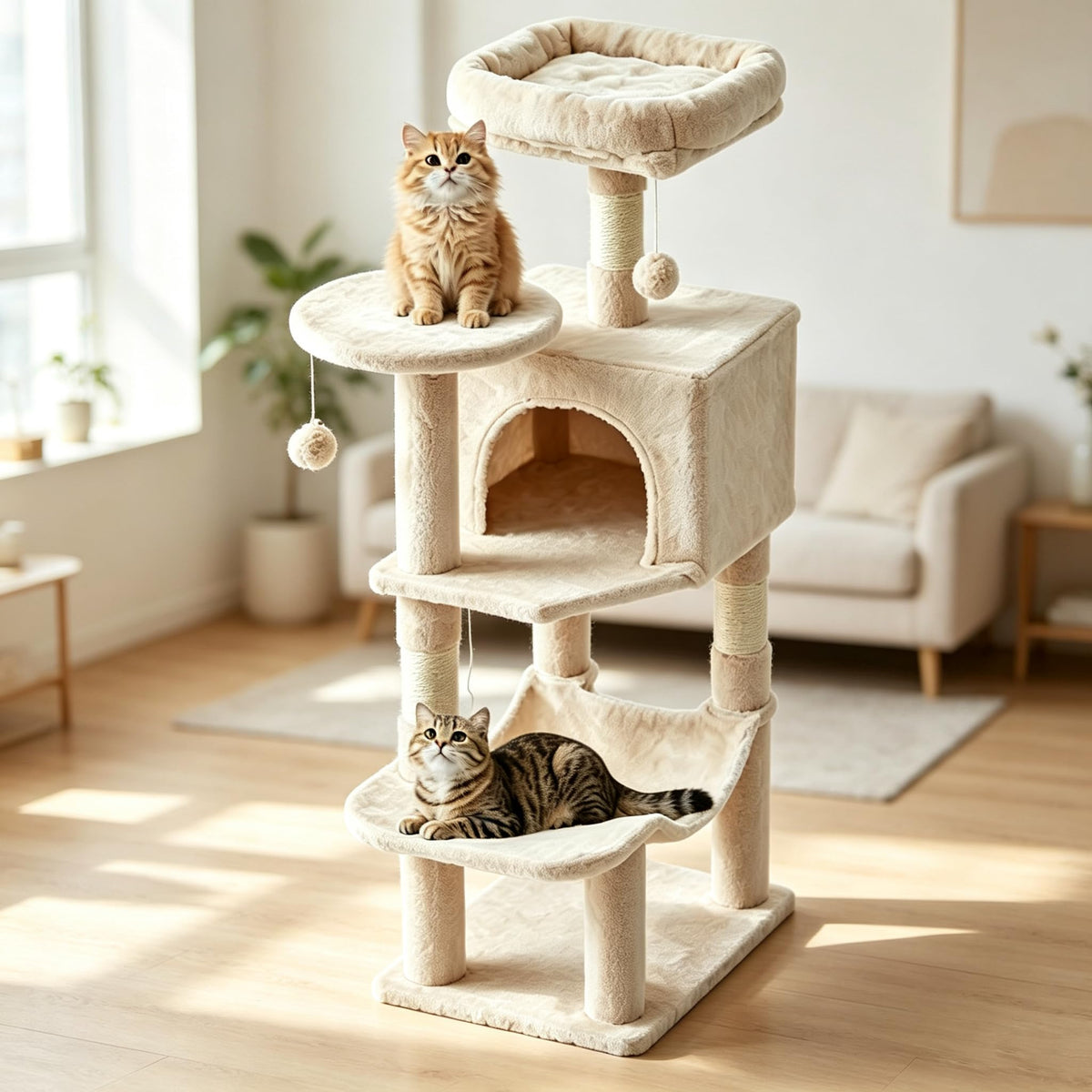 DUMOS Small 44 in Cat Tree Tower with Natural Sisal Scratching Posts