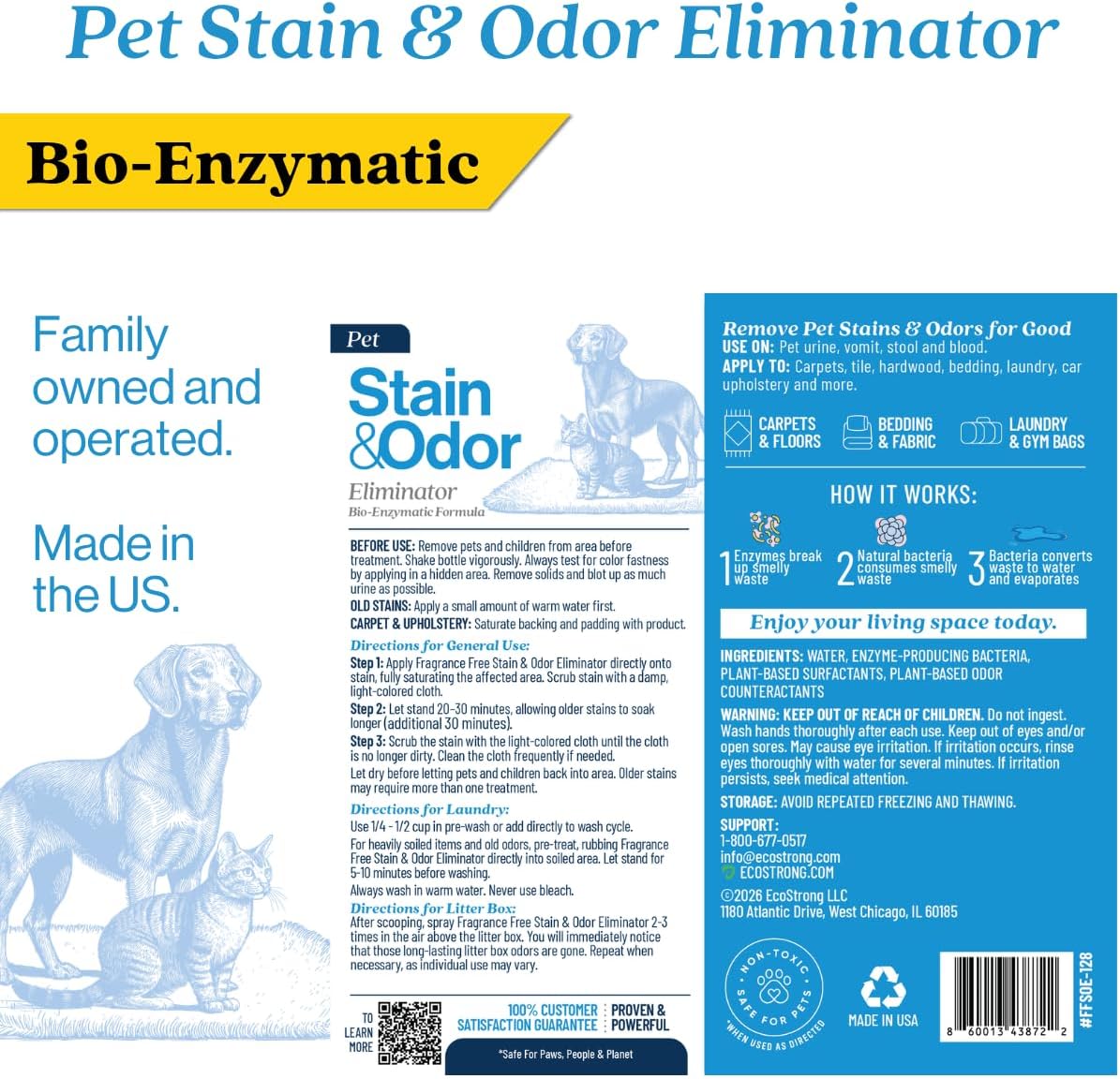 Eco Strong Pet Stain and Odor Remover - Cat Urine Enzyme Cleaner Destroyer, Urine Destroyer for Dogs, Pet Urine Enzyme C