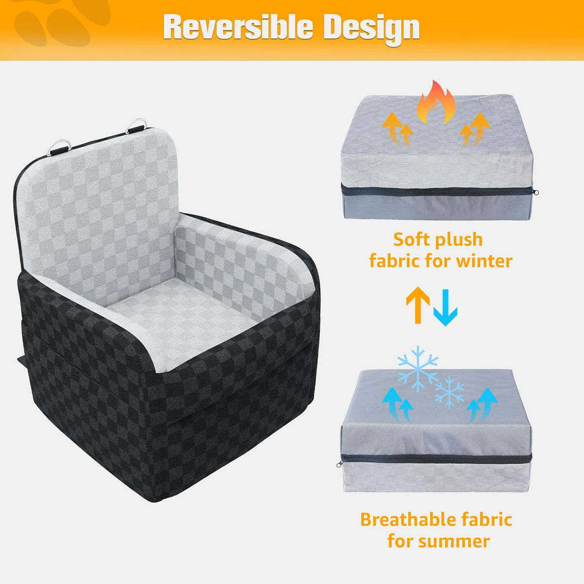 Waterproof Dog Car Seat for Small Medium Dogs, 6in Memory Foam