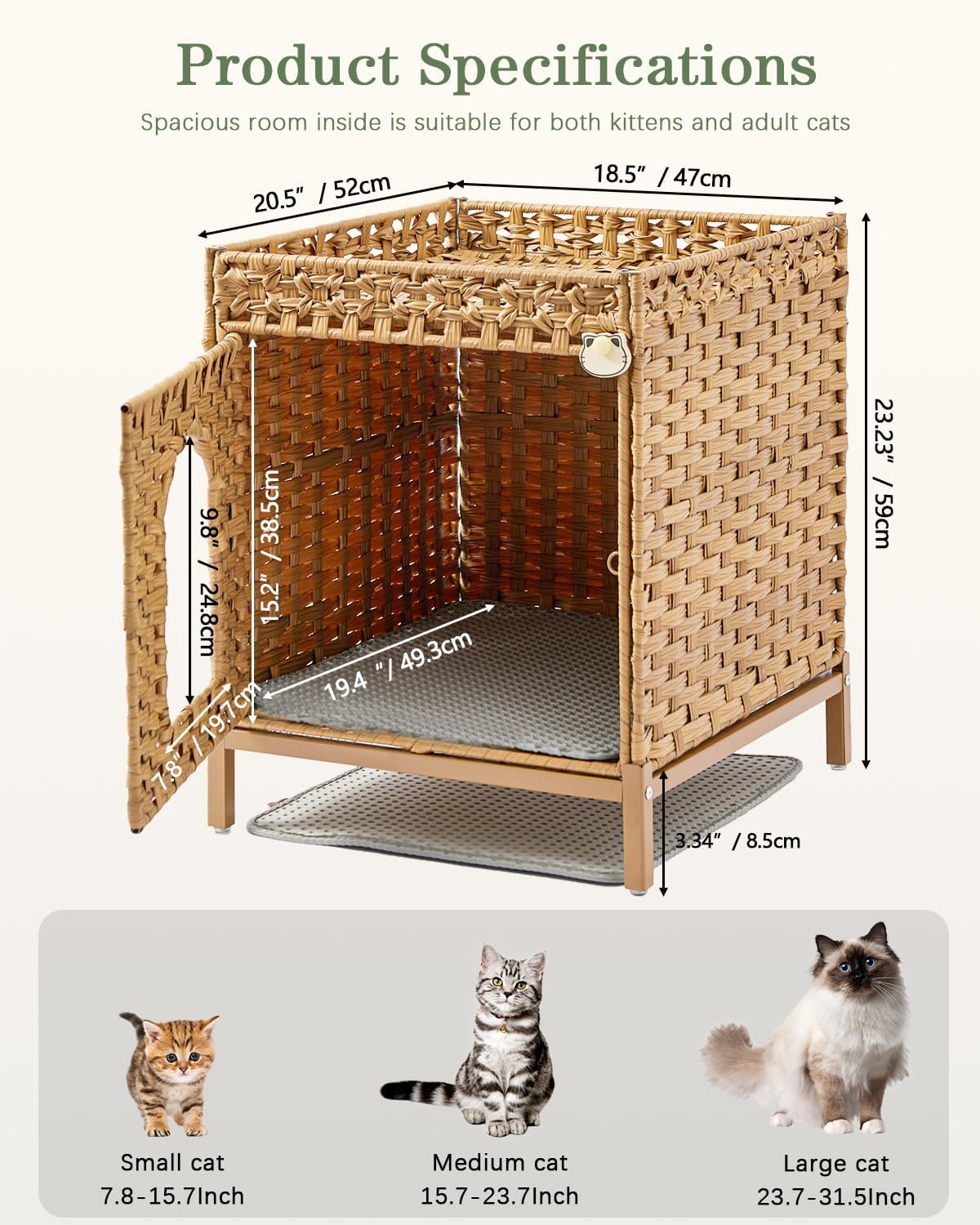 Cat Litter Box Enclosure Hidden Litter Box Furniture, Natural