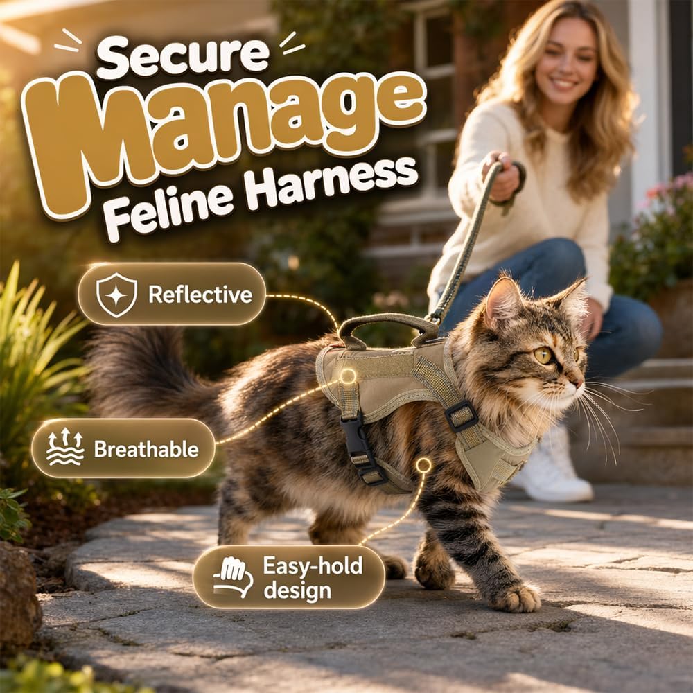 Cat Harness and Leash Anti-Escape with Handle, Black, S