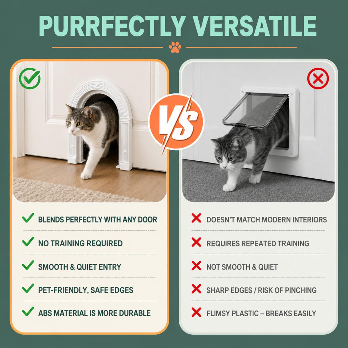 Cat Door Interior Doors Large - No-Flap, Fits Cats Up to 25 lbs
