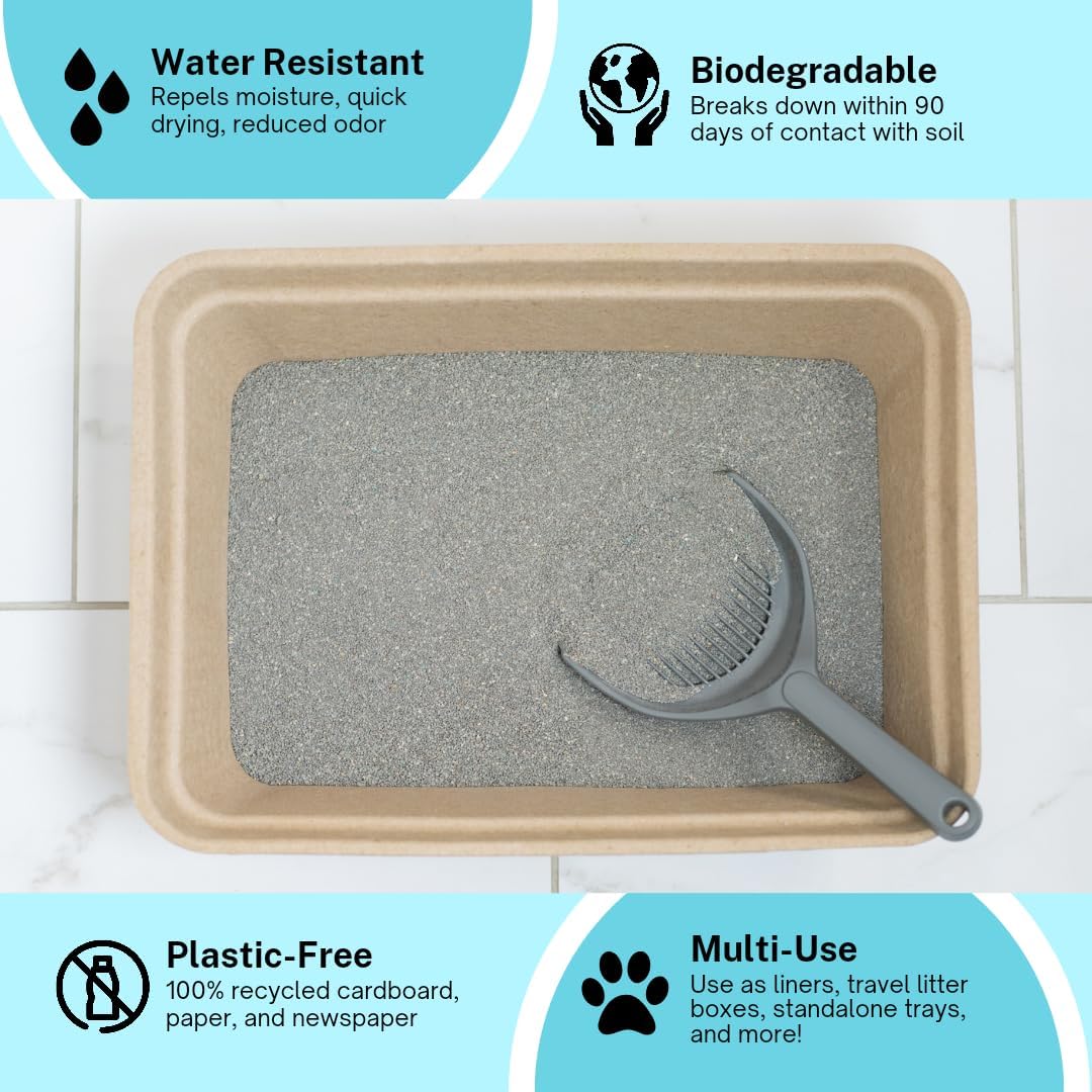 Luli & Cat Disposable Litter Boxes for Cats | Large Sized 4-Pack | Durable and Water Resistant