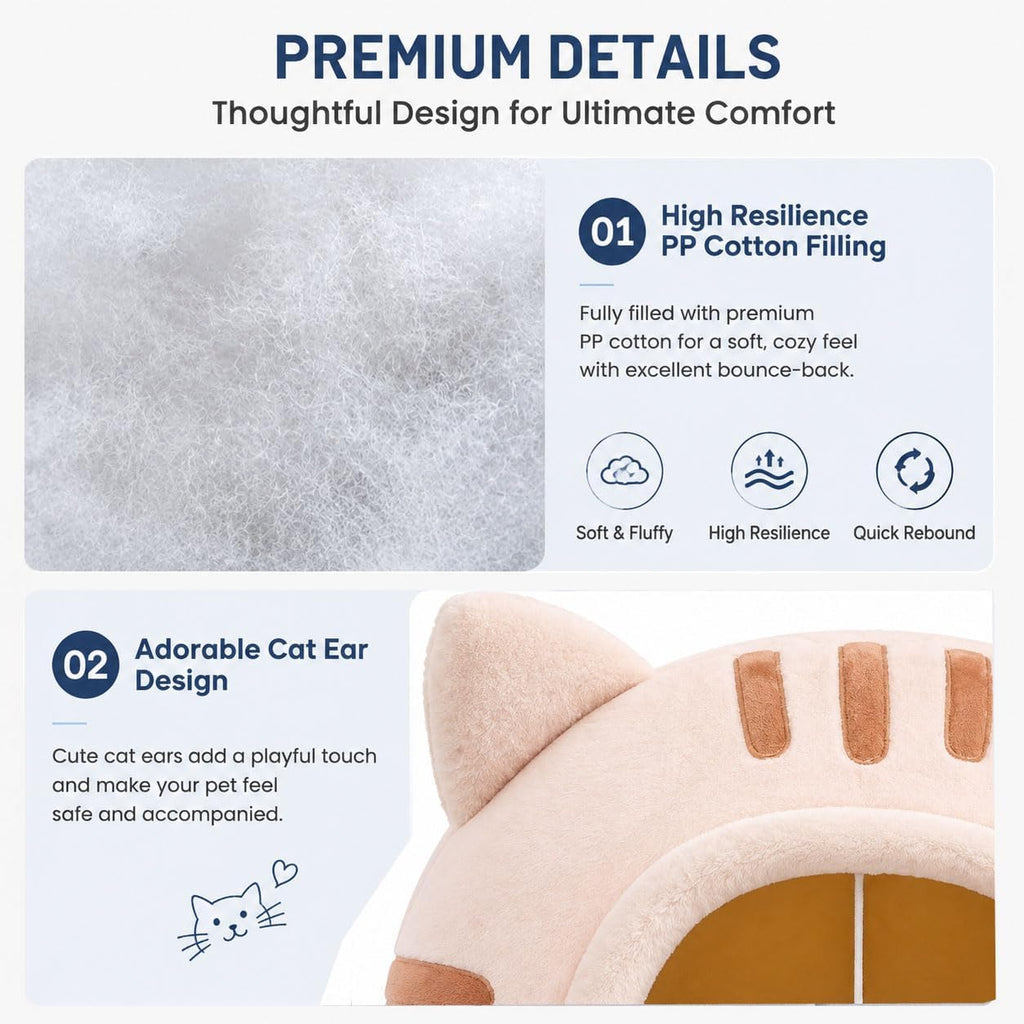 Cat Bed Cave Enclosed Cat Beds for Indoor Cats, Washable Covered Hideaway (Light Pink, L)