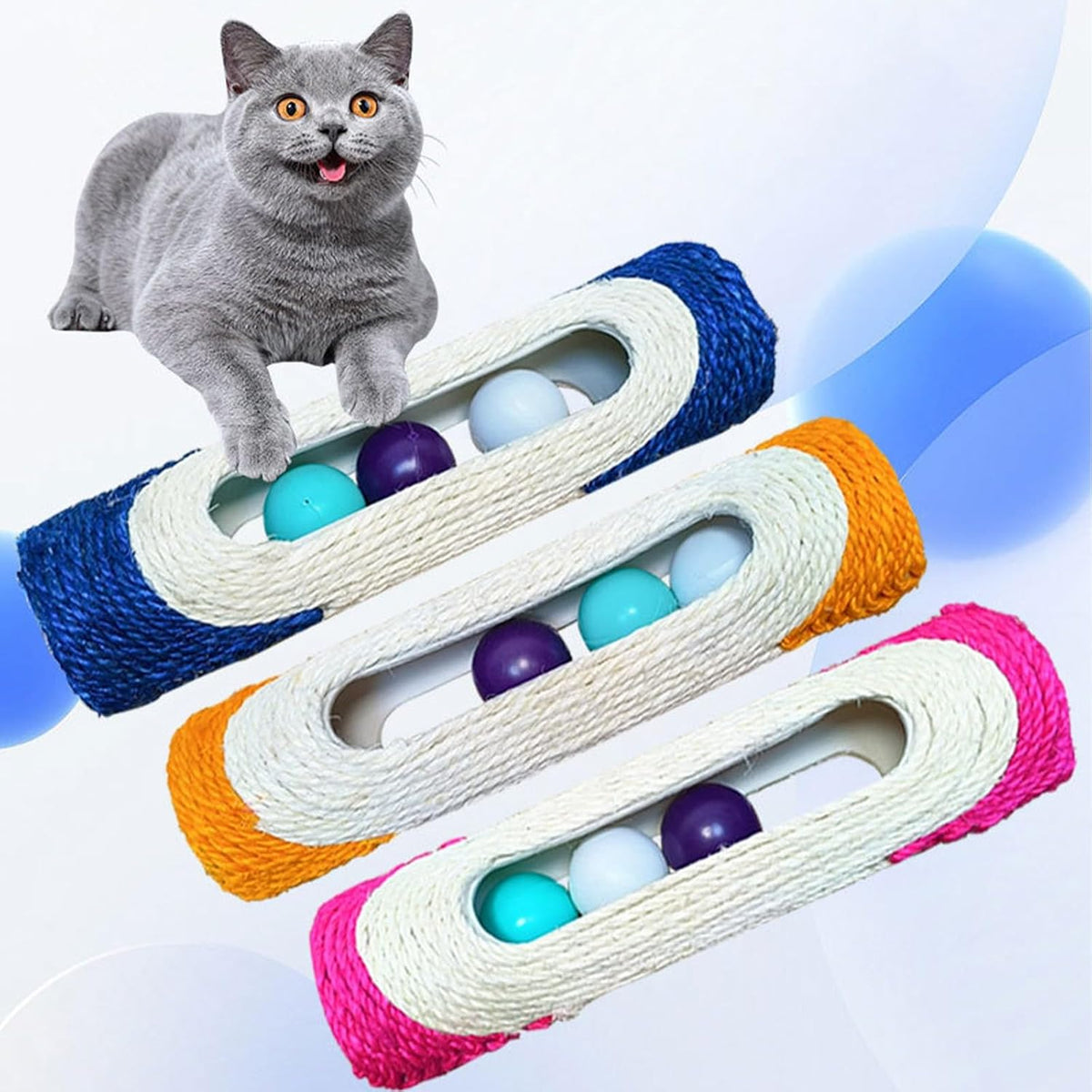 Cylindrical Scratching Board Sisal Cat Toys with 3 Pcs Ringing Balls 11 in Scratching Roller for Indoor Cats Playing (Bl