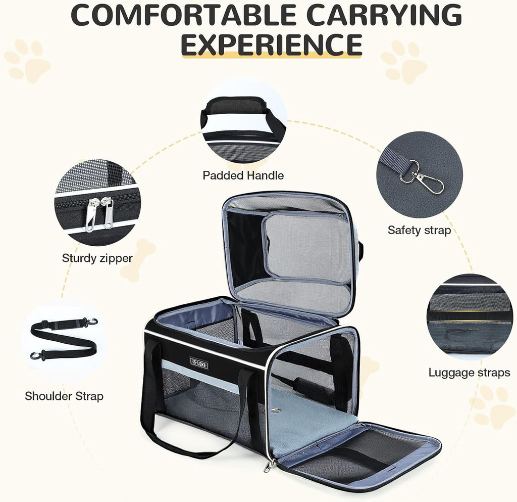 Lekereise Top-Expandable Pet Carrier 18x13x9.5 Inch Southwest Frontier Airline Approved Soft Sided Underseat to 15lbs Tr