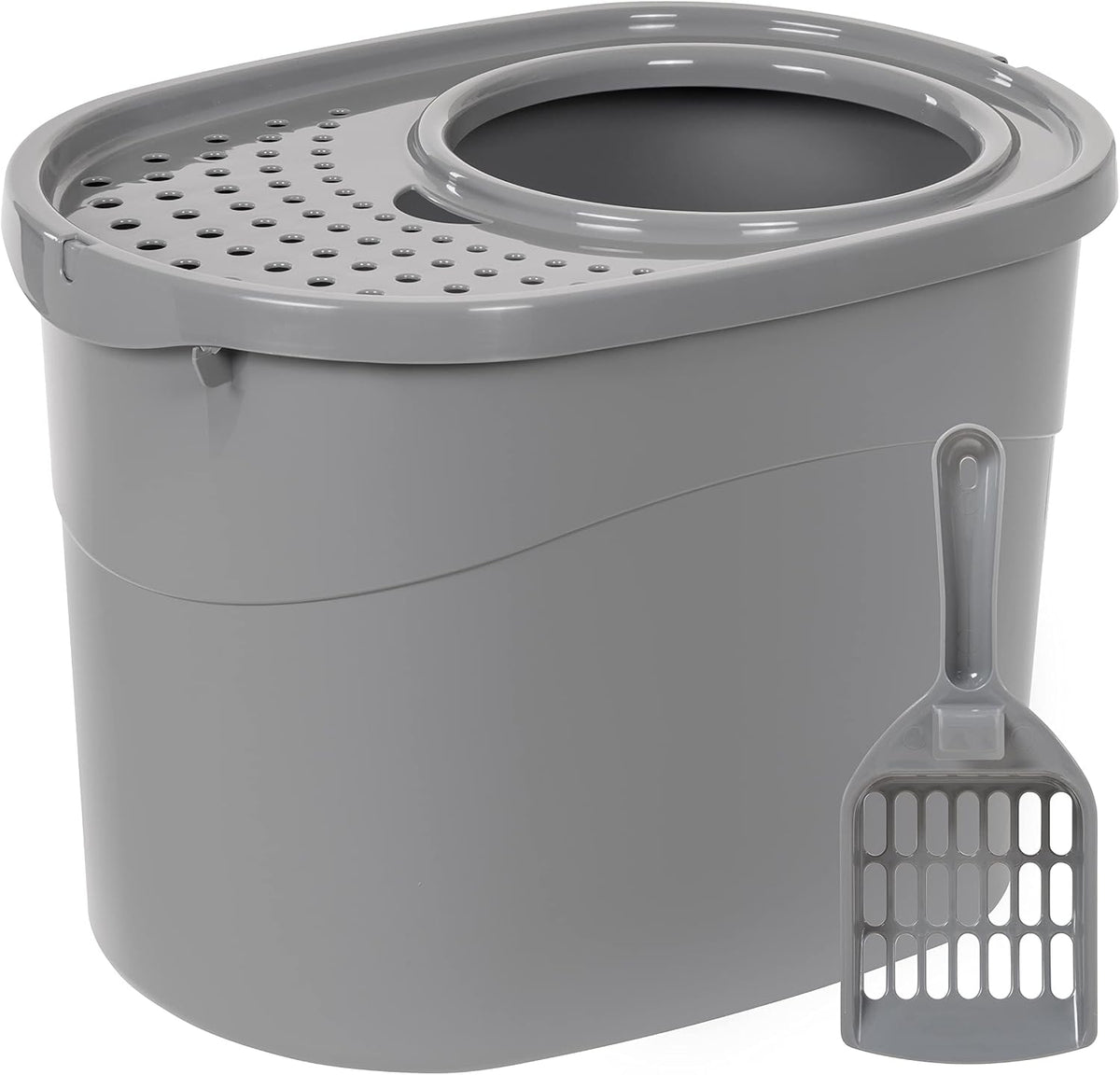 Amazon Basics Large Cat Litter Box with High Sides, Open Top for Easy Access, Includes Scoop with Storage, 19" x 15" x 1